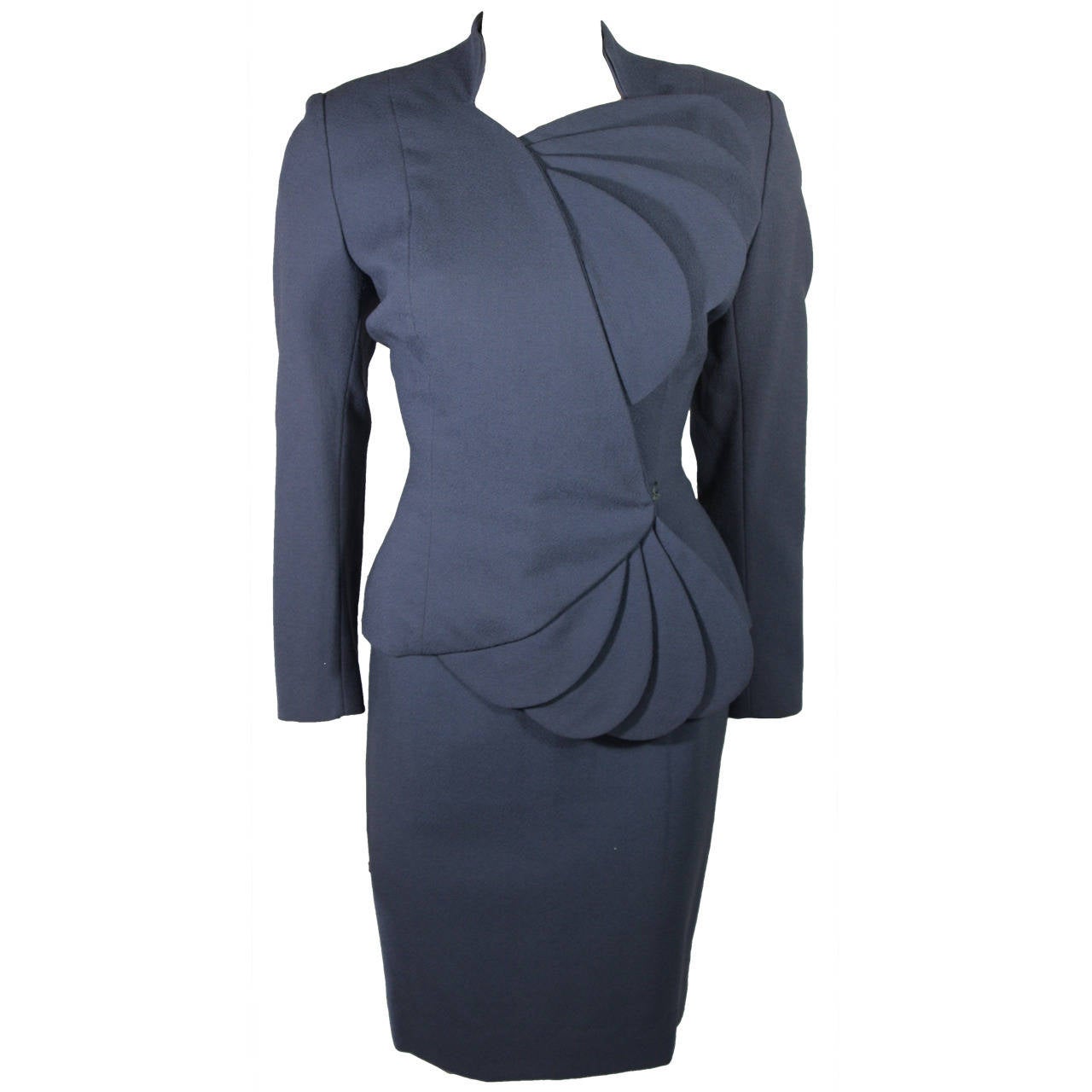 Lilli Ann Blue Skirt Suit with Fan Detail at 1stDibs