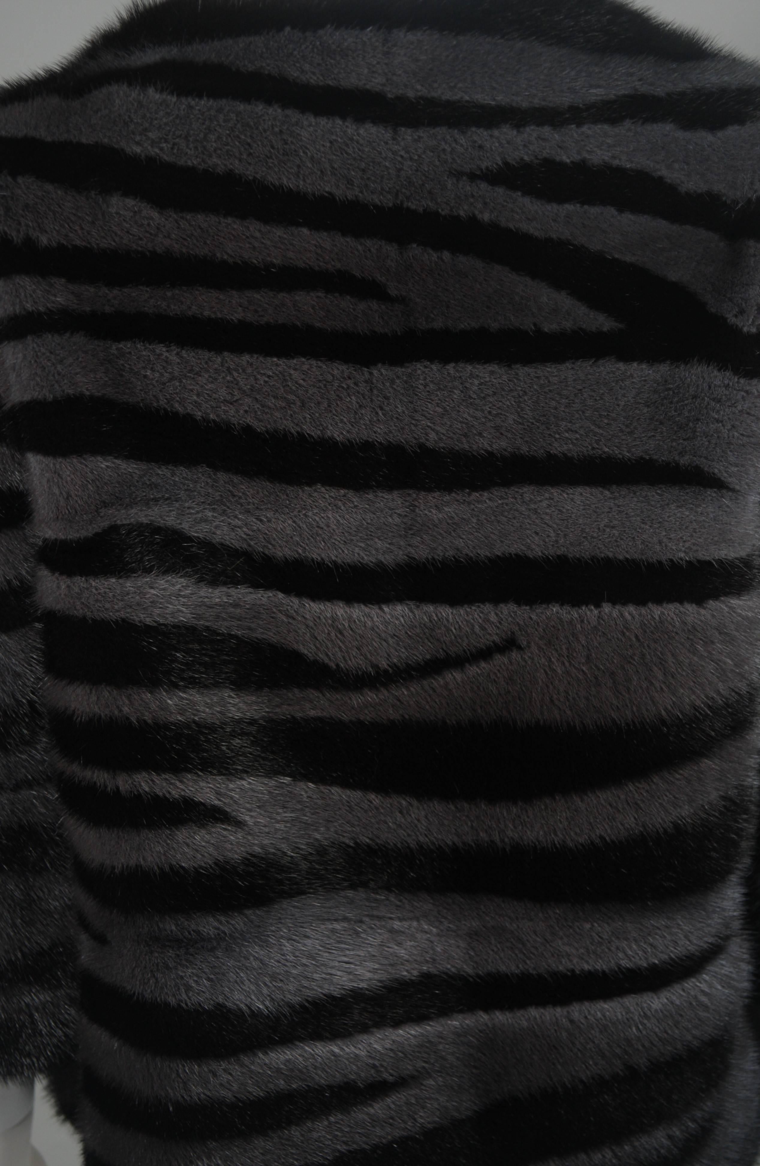 Marc Jacobs Black and Grey Striped Mink Jacket Size 4 4