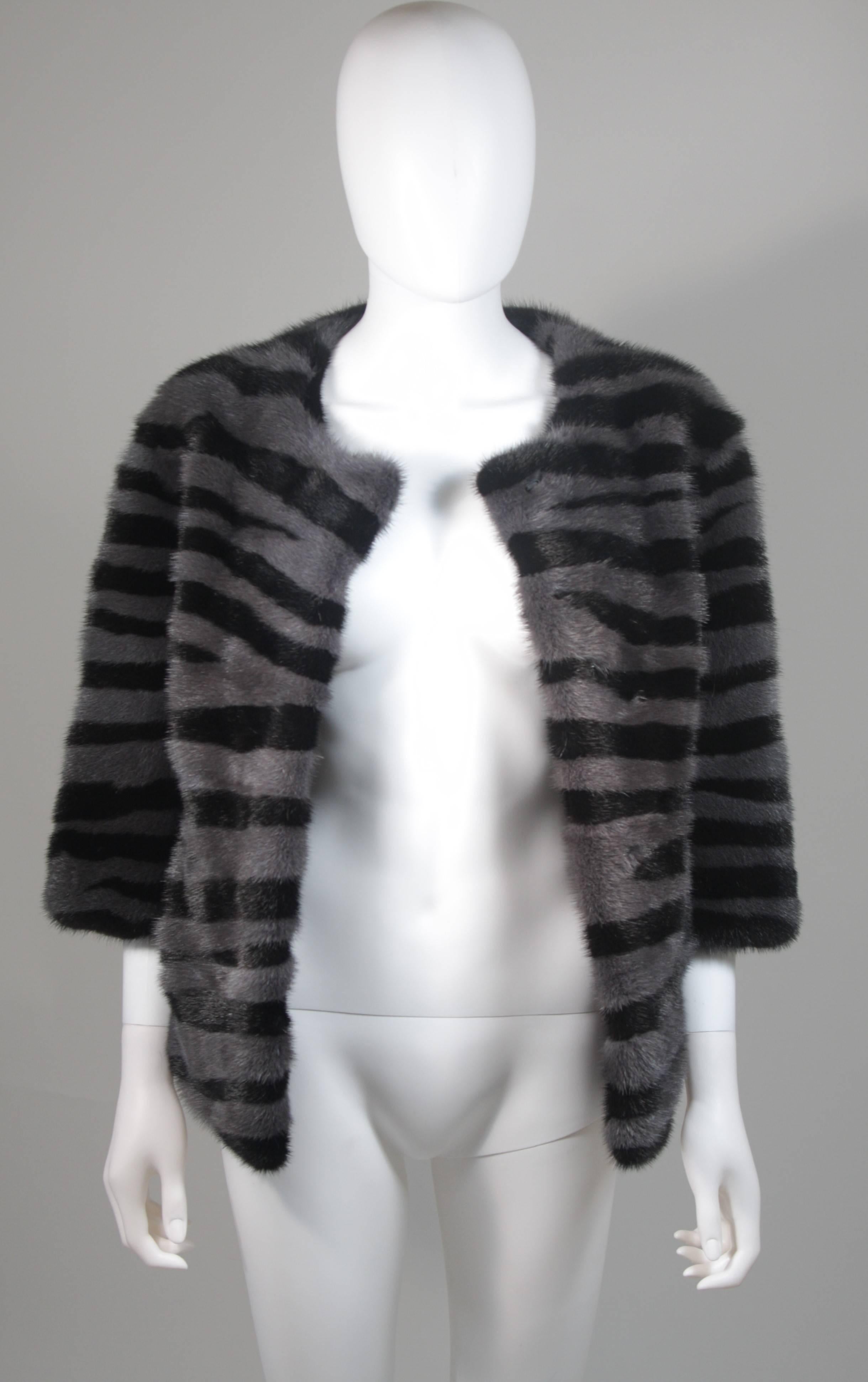 Marc Jacobs Black and Grey Striped Mink Jacket Size 4 In New Condition In Los Angeles, CA