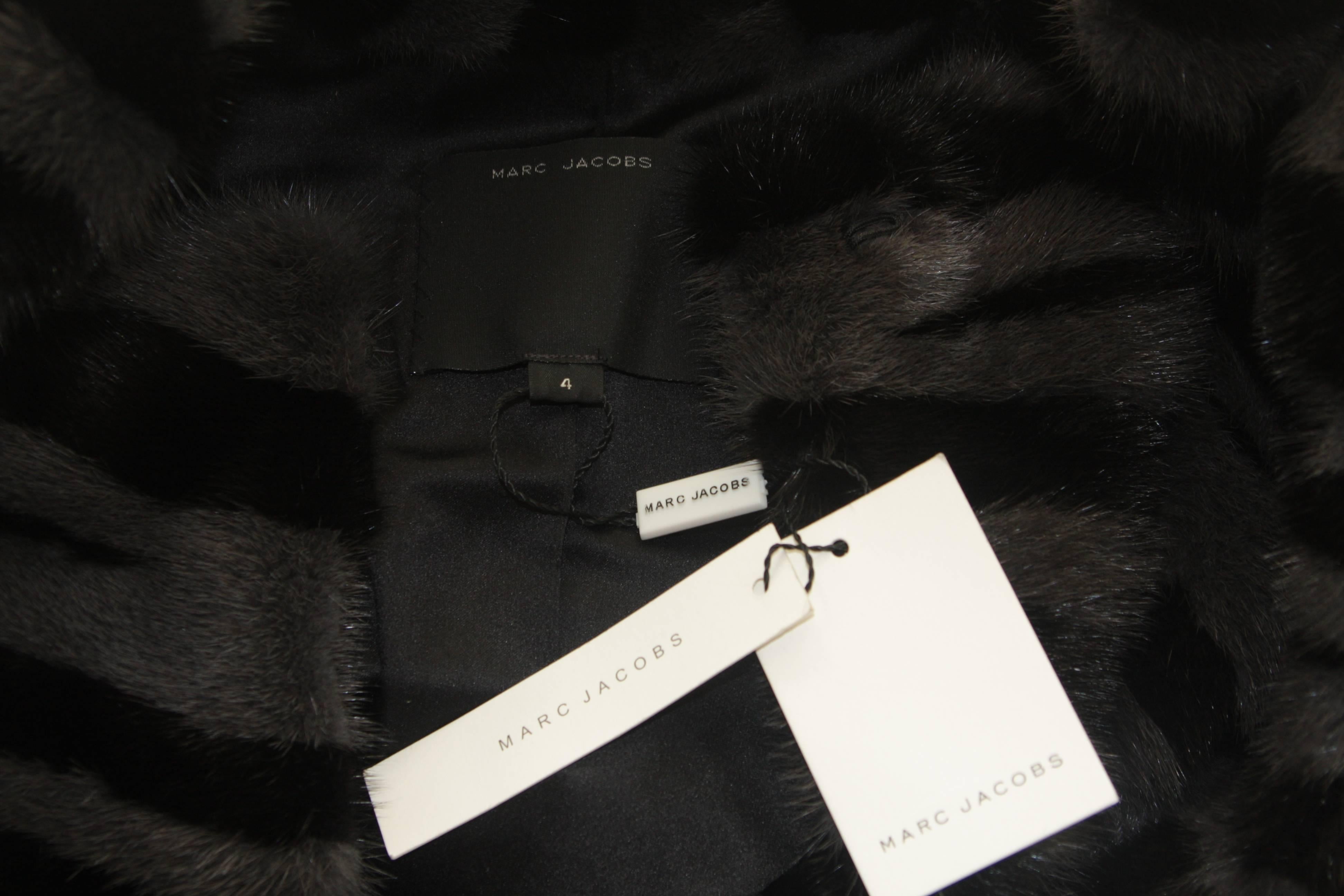 Marc Jacobs Black and Grey Striped Mink Jacket Size 4 5