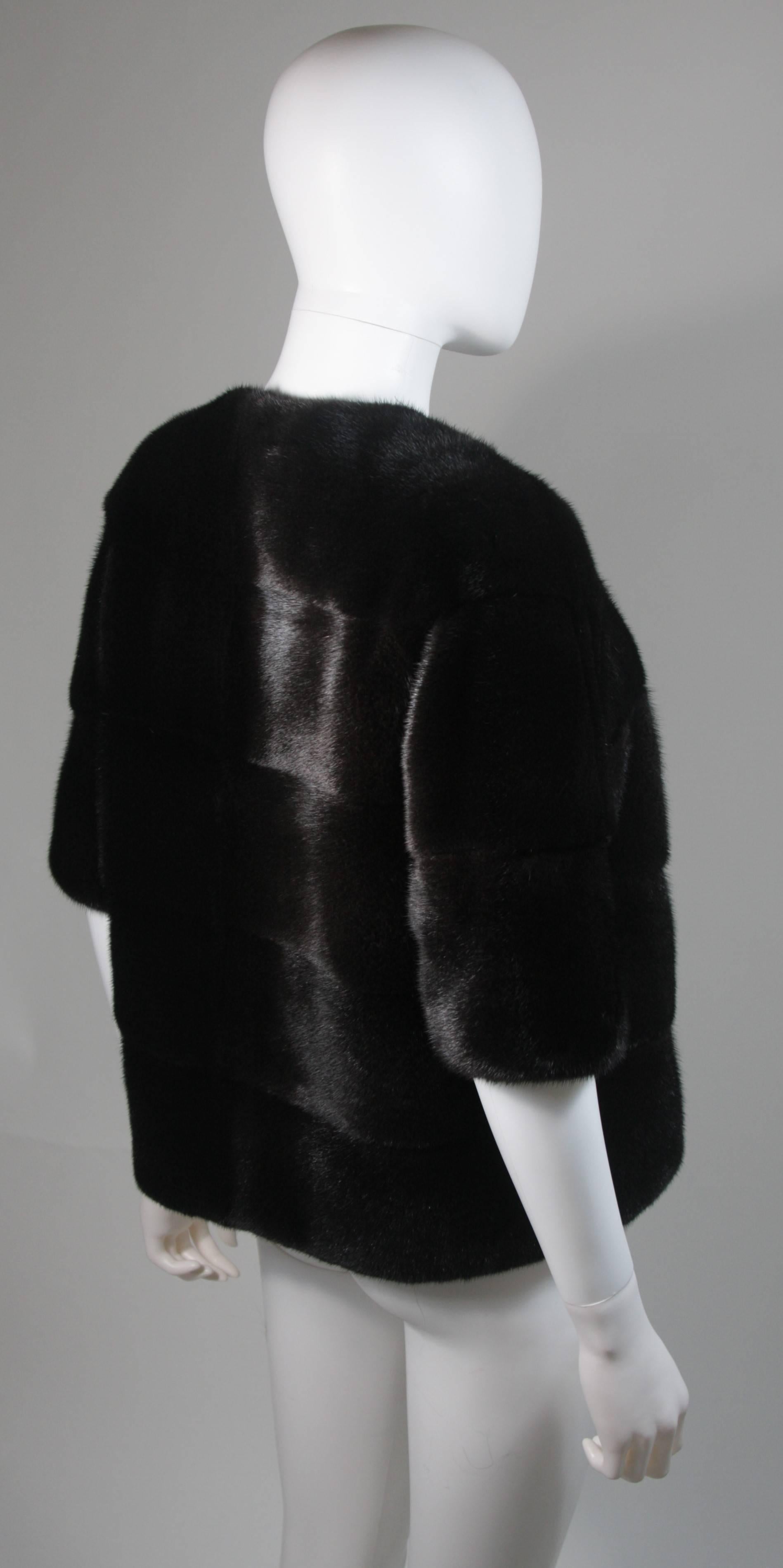 Chaqueta de visón en rancho marrón oscuro con pieles horizontales Talla 10 42 2