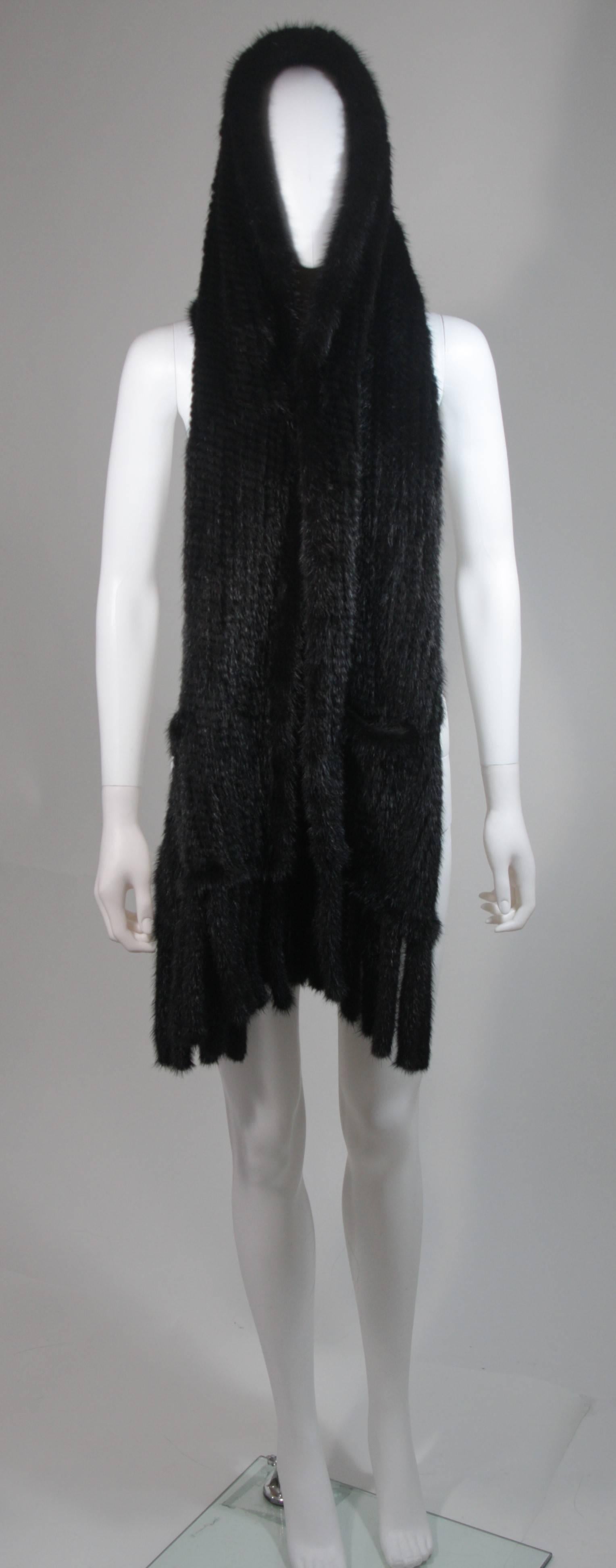Women's Dark Brown Ranch Mink Stole with Fringe and Pockets For Sale