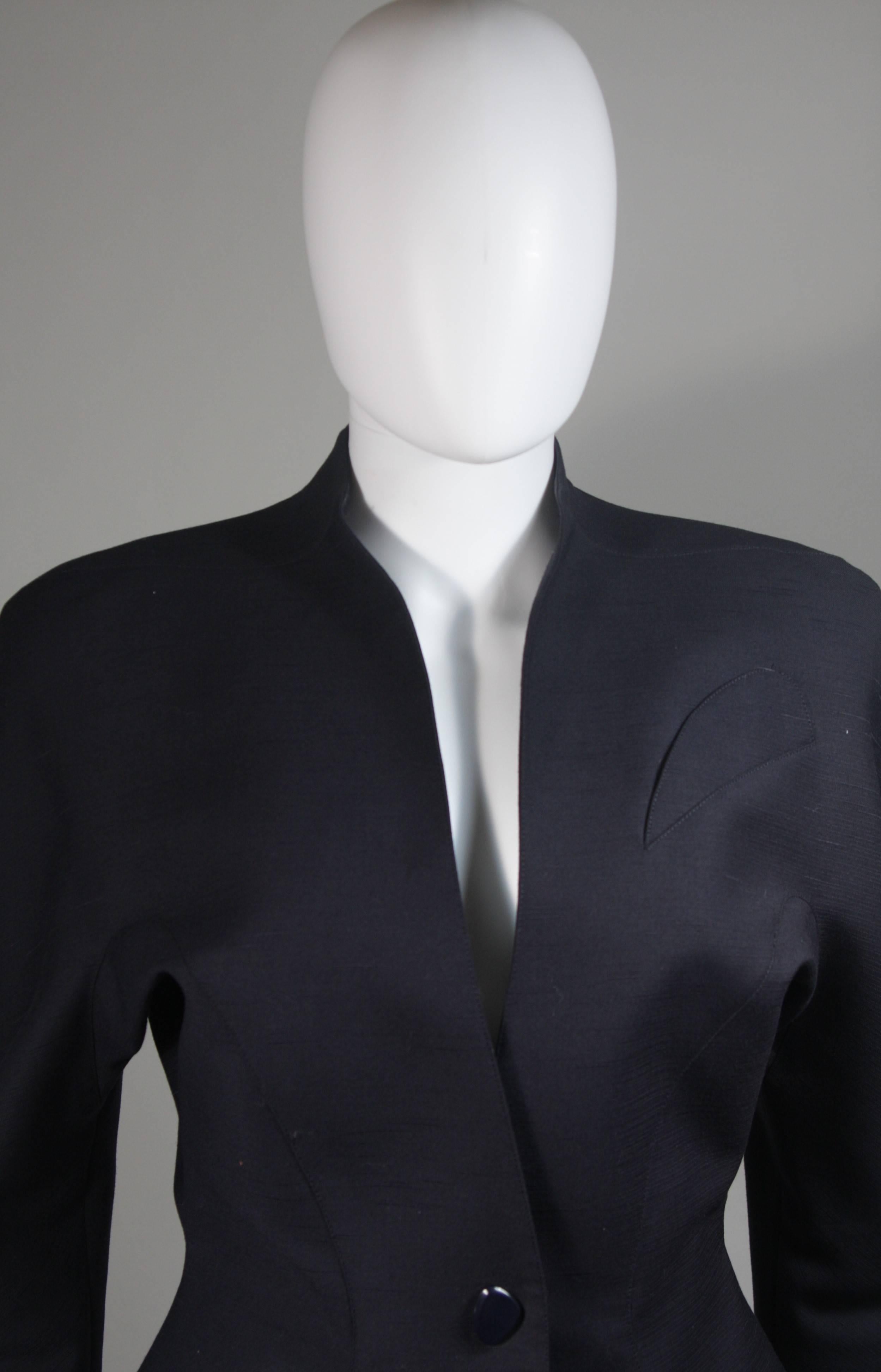 Black Thierry Mugler Navy Skirt Suit with Dolman Style Sleeves Size 38