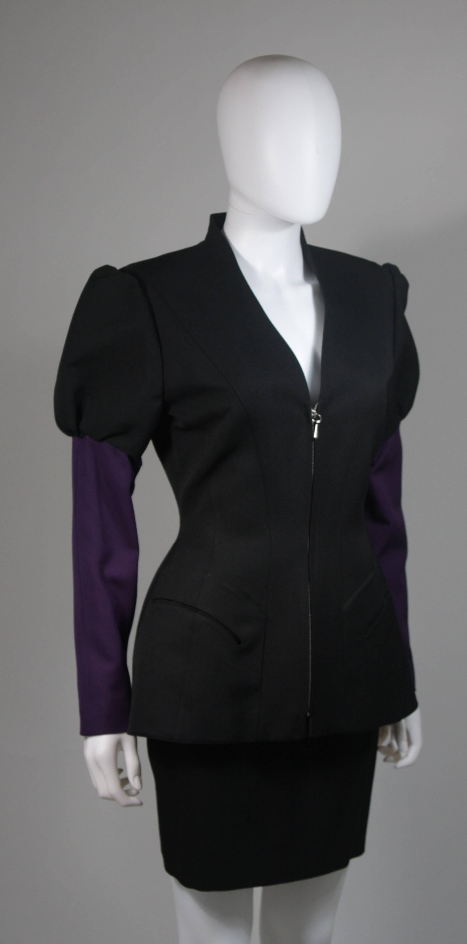 Thierry Mugler Black and Purple Skirt Suit Size Small In Excellent Condition In Los Angeles, CA