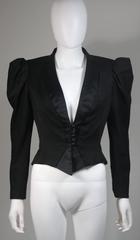 Nolan Miller Black Silk & Wool Jacket with Puff Sleeves Size Small