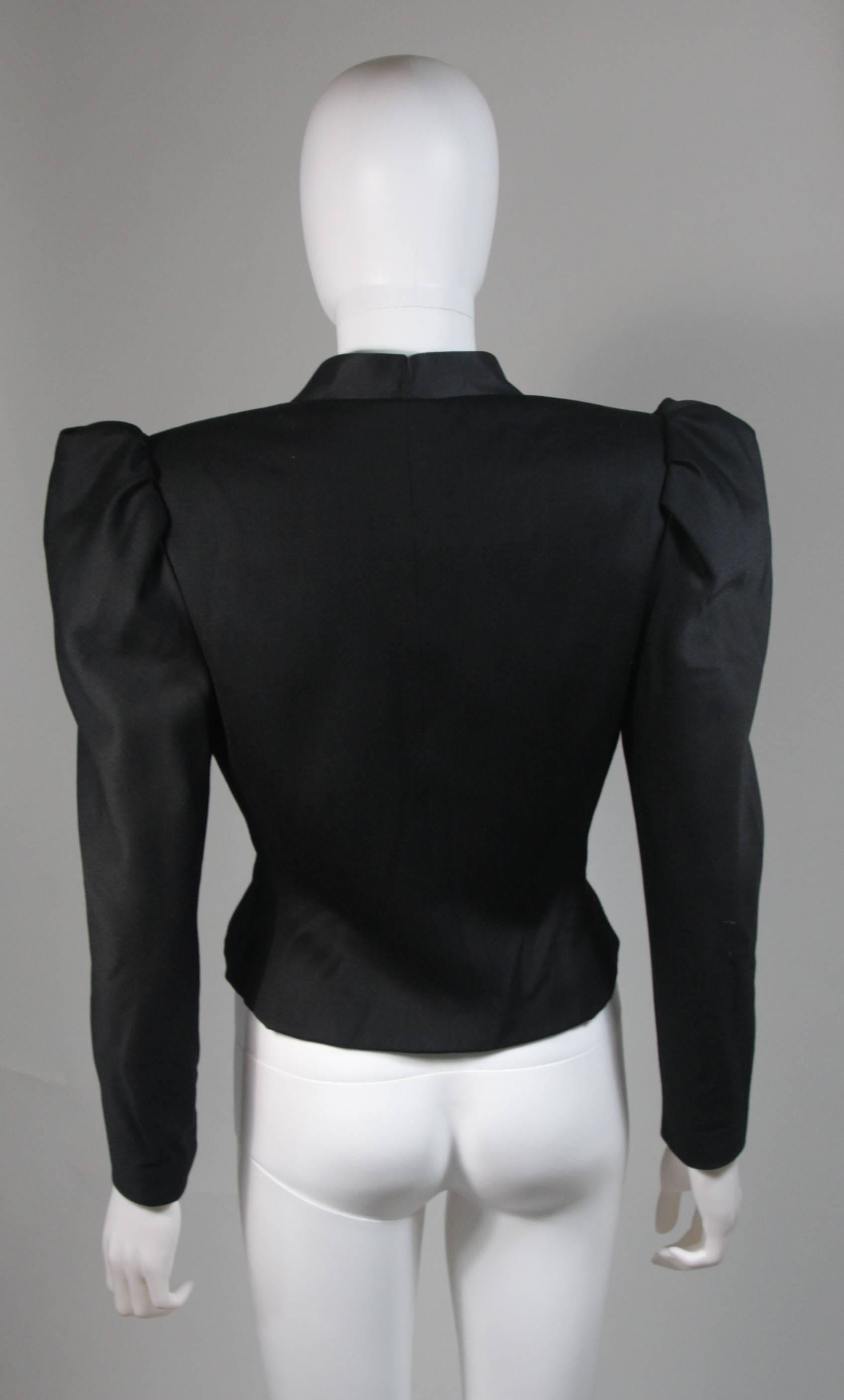 Nolan Miller Black Silk & Wool Jacket with Puff Sleeves Size Small In Excellent Condition For Sale In Los Angeles, CA