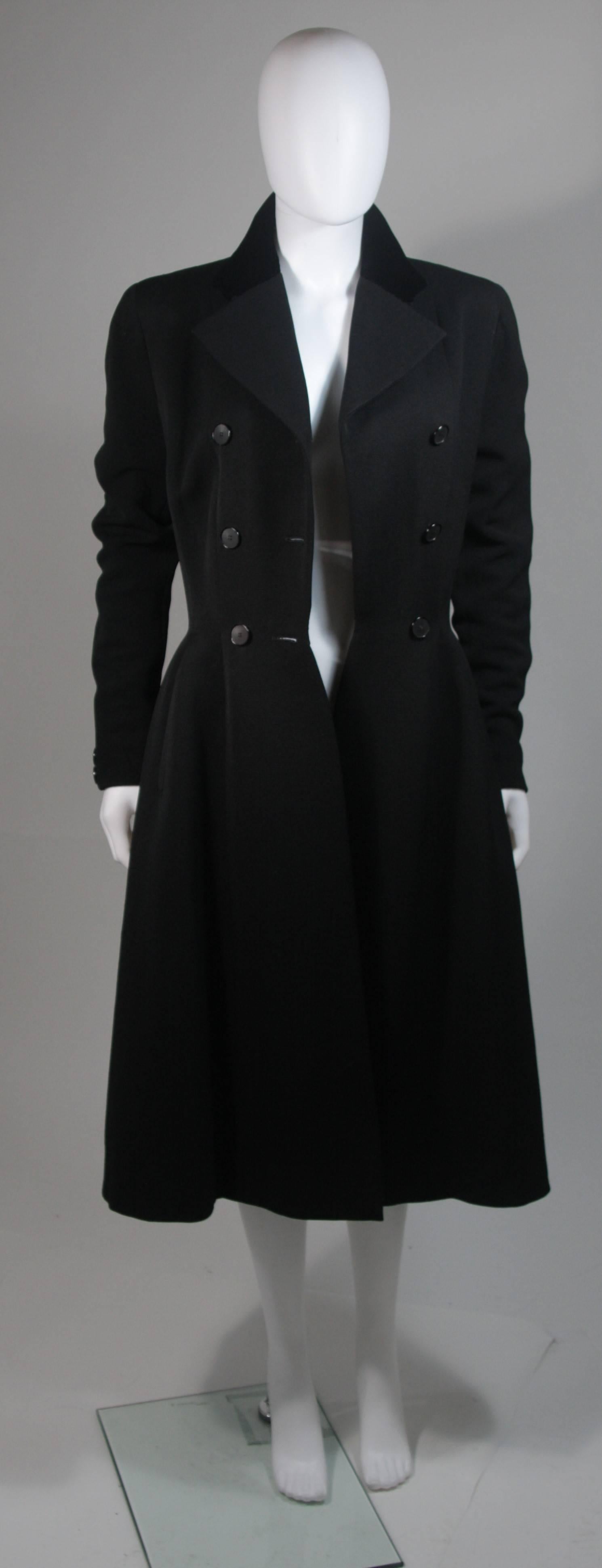 Hardy Amies 'New Look' or 'Wasp Waist' Black Wool Coat with Velvet Trim, Small For Sale 2