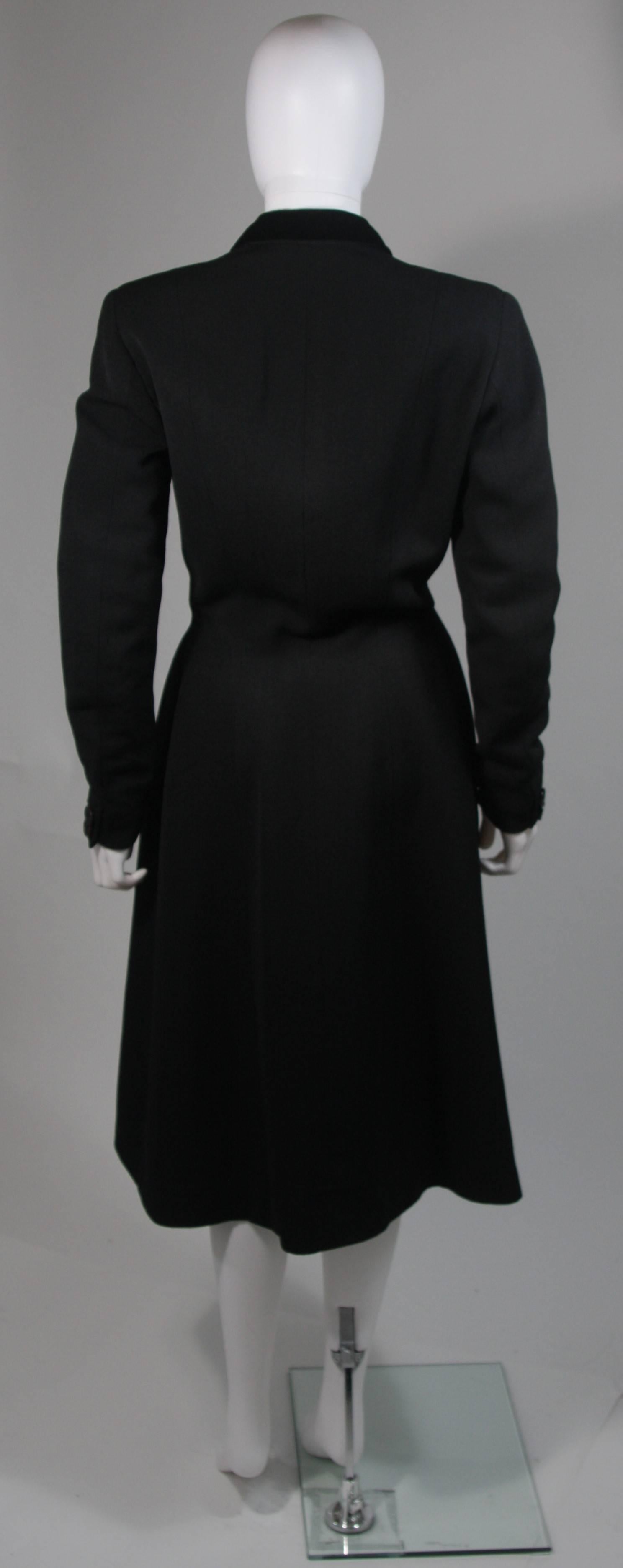 Hardy Amies 'New Look' or 'Wasp Waist' Black Wool Coat with Velvet Trim, Small For Sale 1