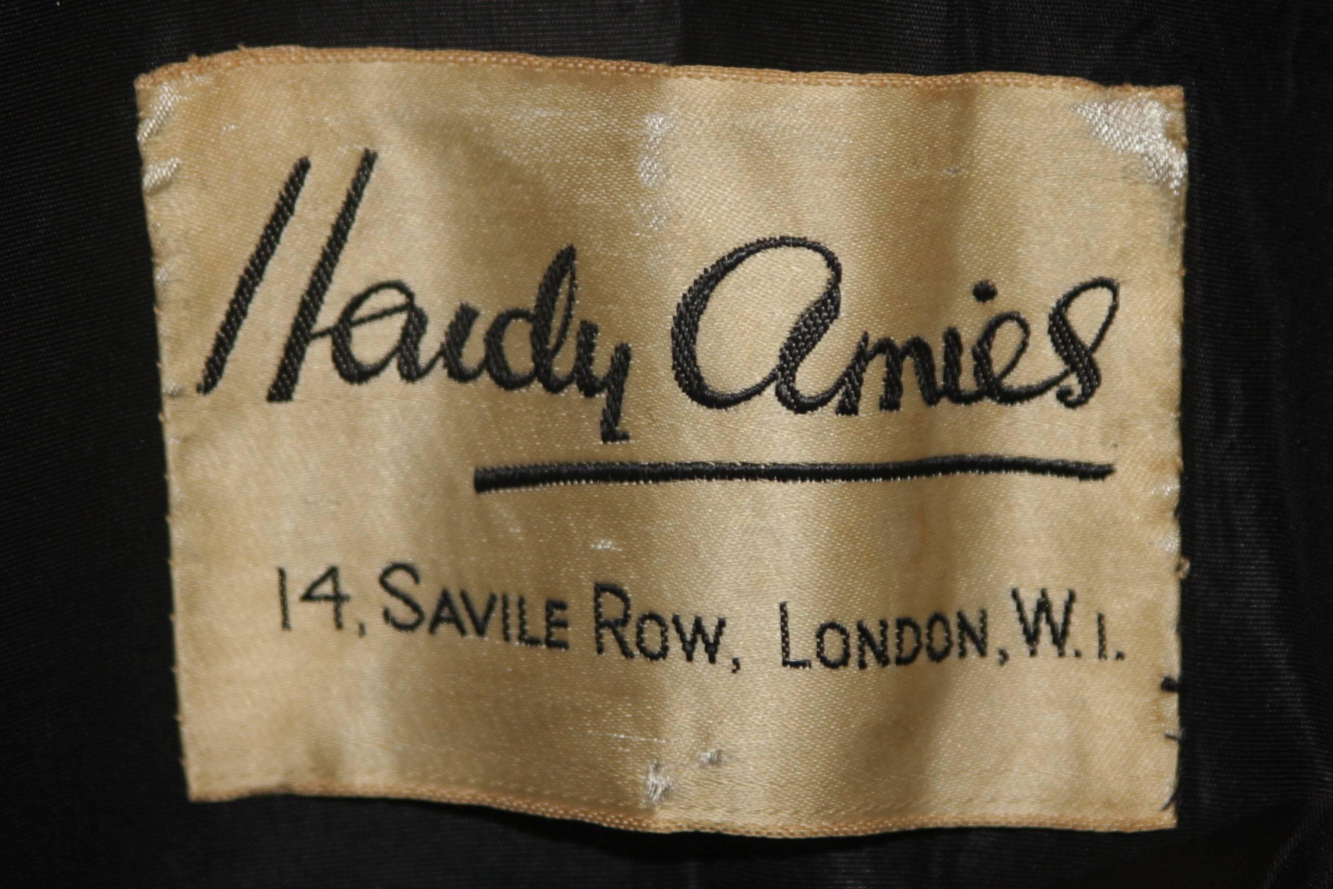 Hardy Amies 'New Look' or 'Wasp Waist' Black Wool Coat with Velvet Trim, Small For Sale 3
