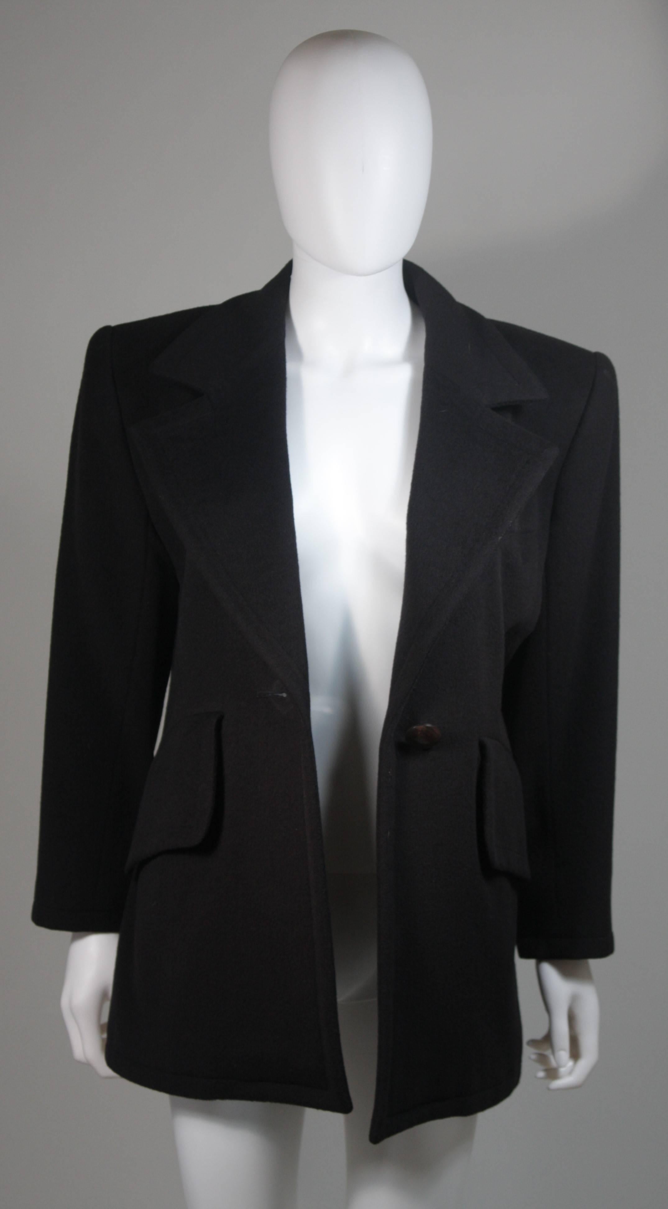 Yves Saint Laurent Black Cashmere Coat with Wood Button Size Large 3