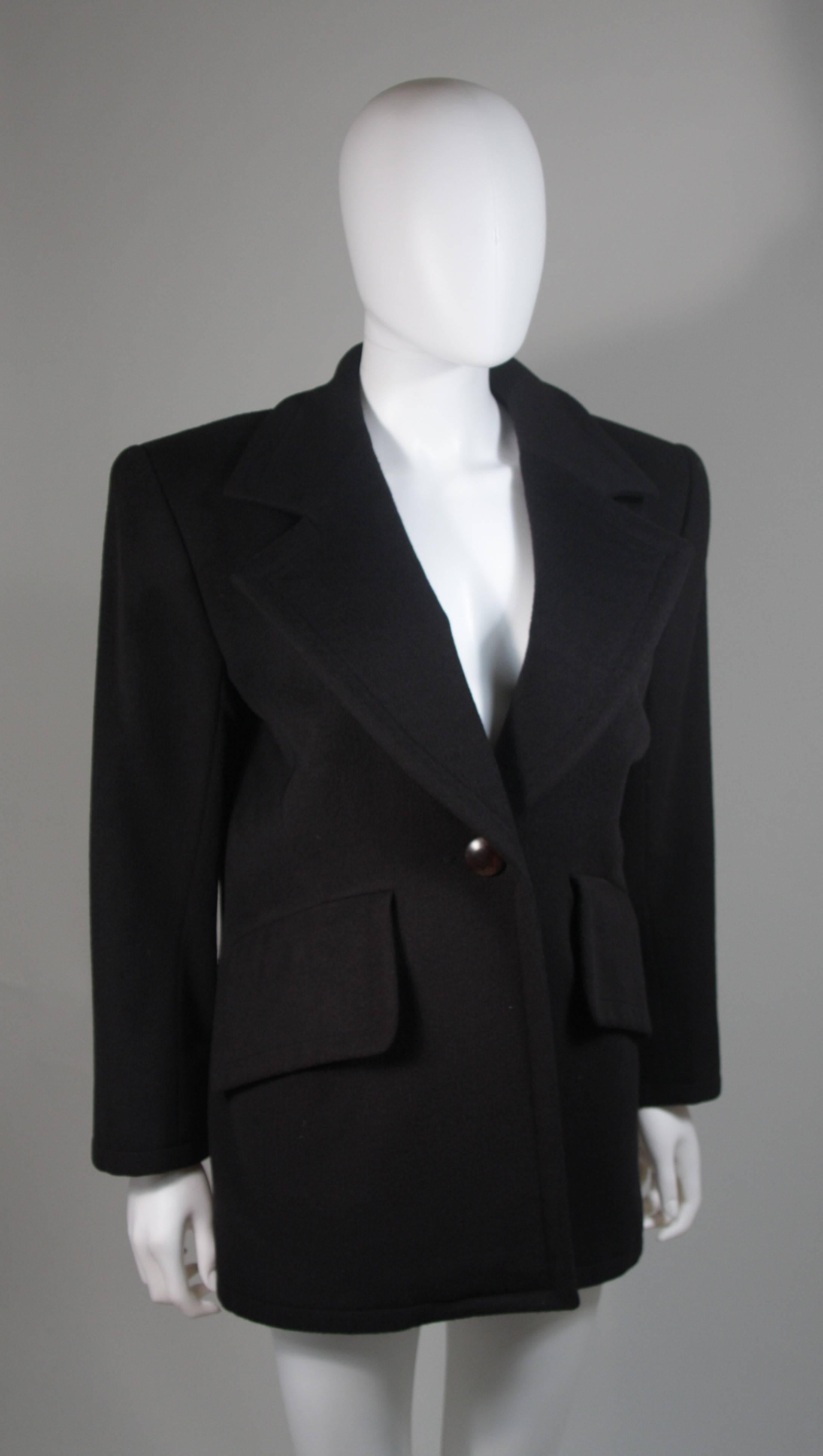 Yves Saint Laurent Black Cashmere Coat with Wood Button Size Large In Excellent Condition In Los Angeles, CA