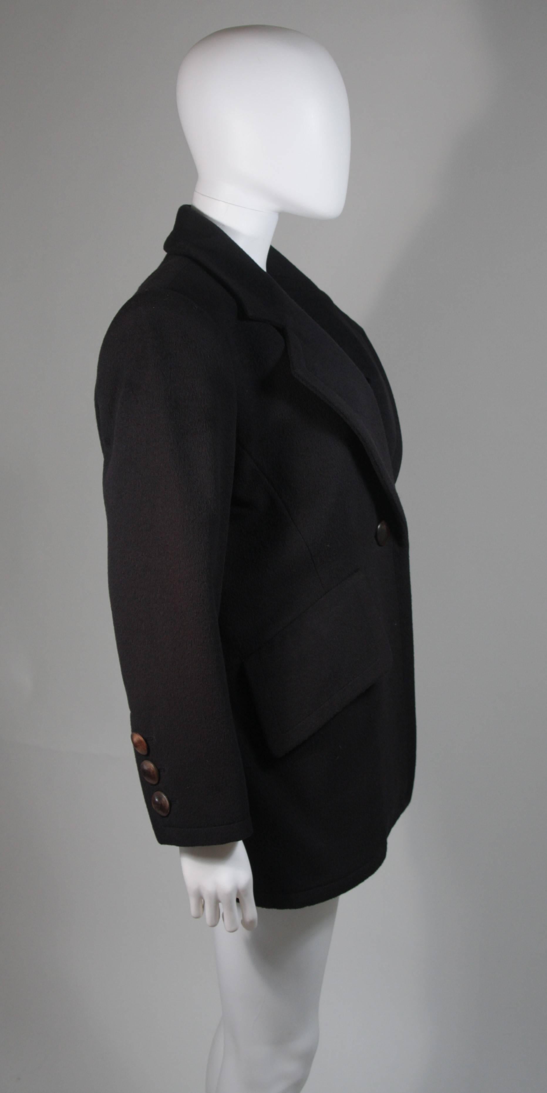Women's Yves Saint Laurent Black Cashmere Coat with Wood Button Size Large