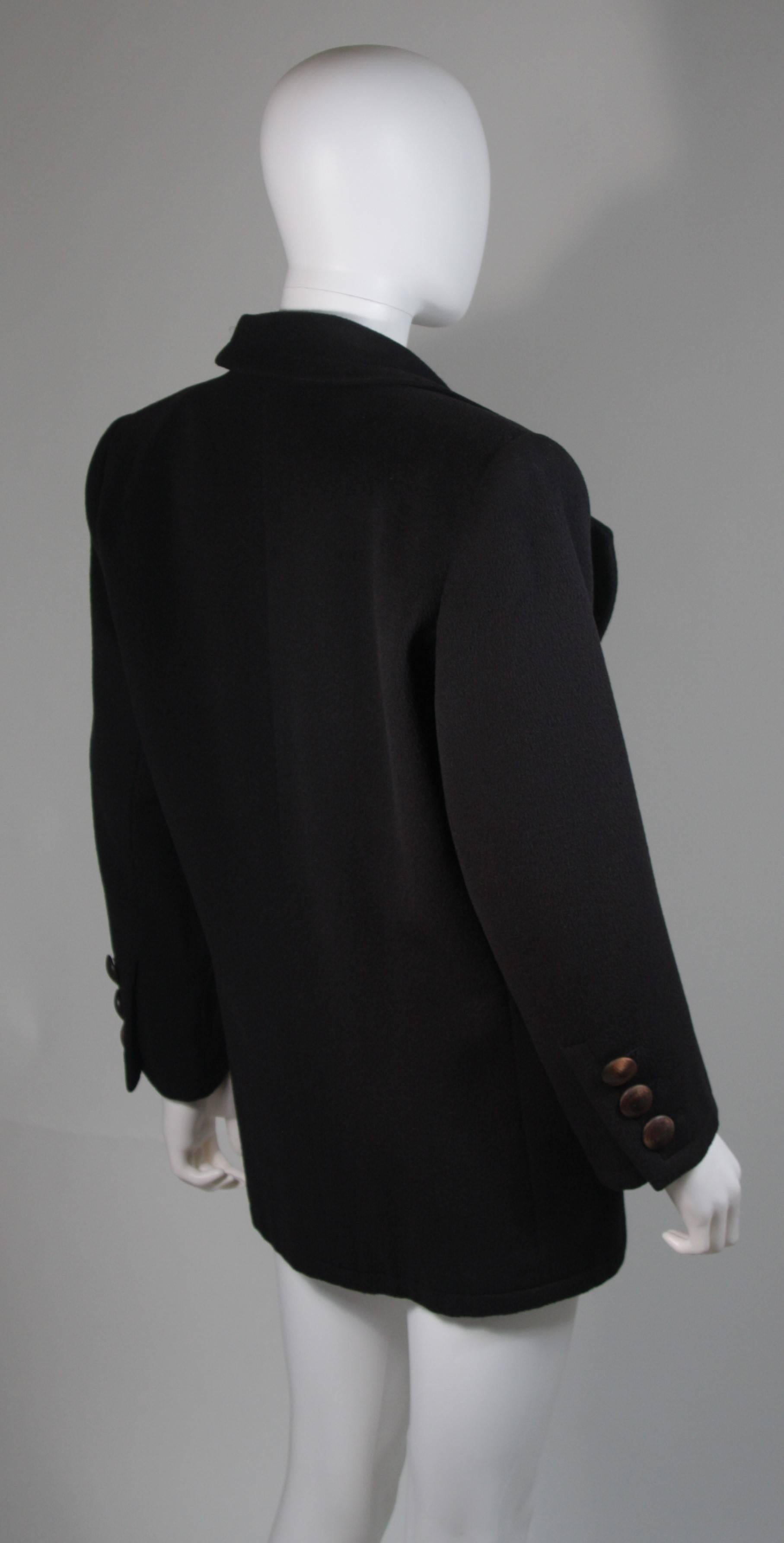 Yves Saint Laurent Black Cashmere Coat with Wood Button Size Large 1
