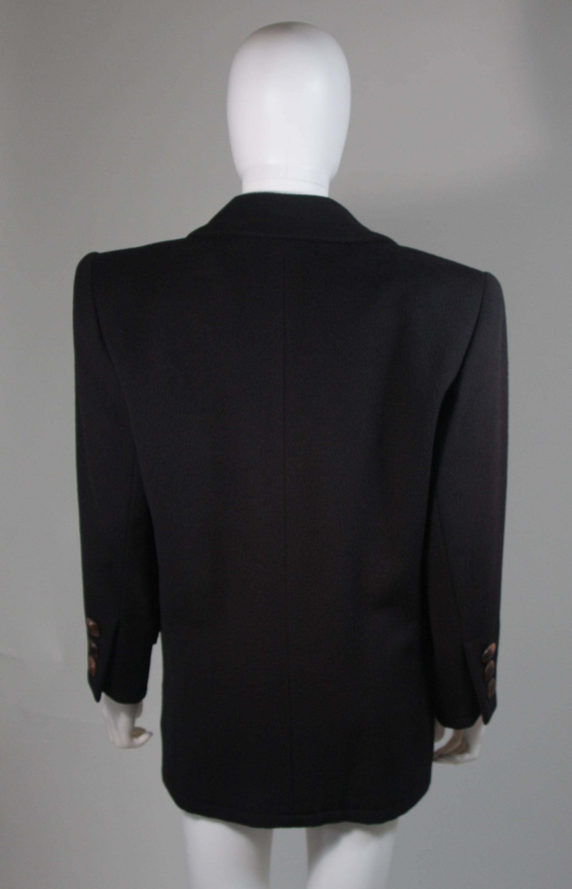 Yves Saint Laurent Black Cashmere Coat with Wood Button Size Large 2