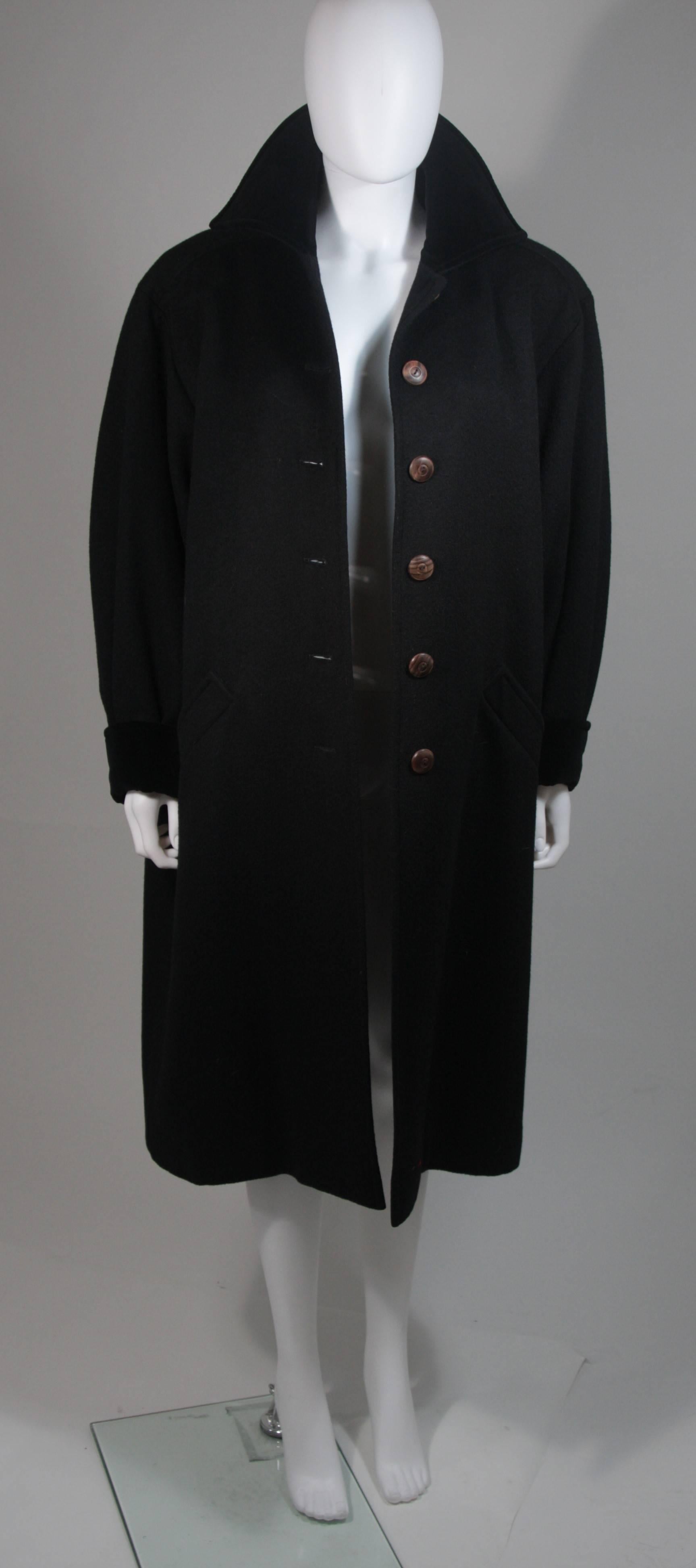 Women's Yves Saint Laurent Rive Gauche Coat with Velvet Trim & Wood Buttons Size 44
