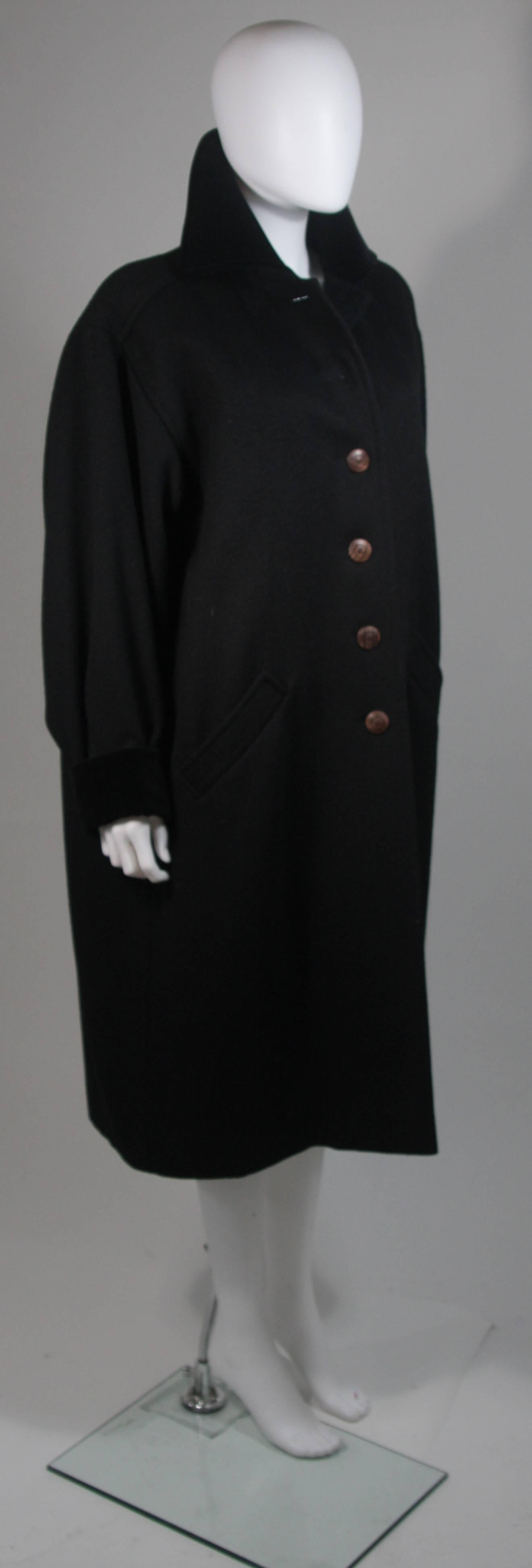 Yves Saint Laurent Rive Gauche Coat with Velvet Trim & Wood Buttons Size 44 1