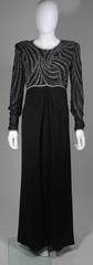 Bill Blass Black Silk Long Sleeve Beaded Gown Size 10