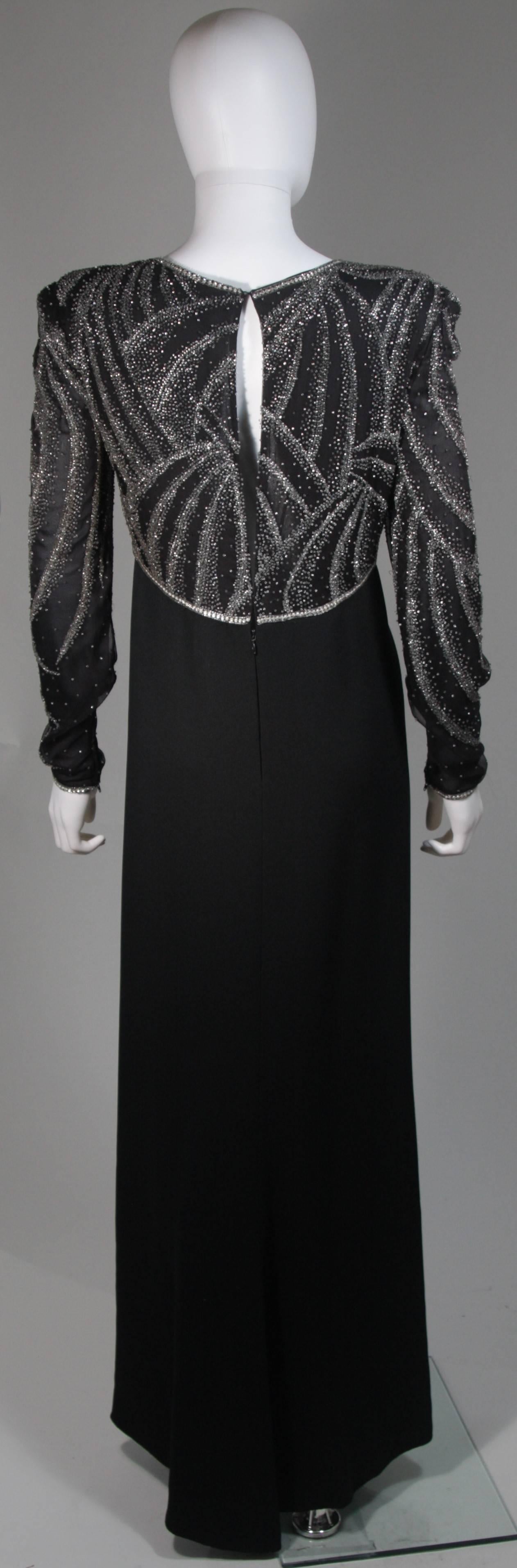 Bill Blass Black Silk Long Sleeve Beaded Gown Size 10 For Sale 4