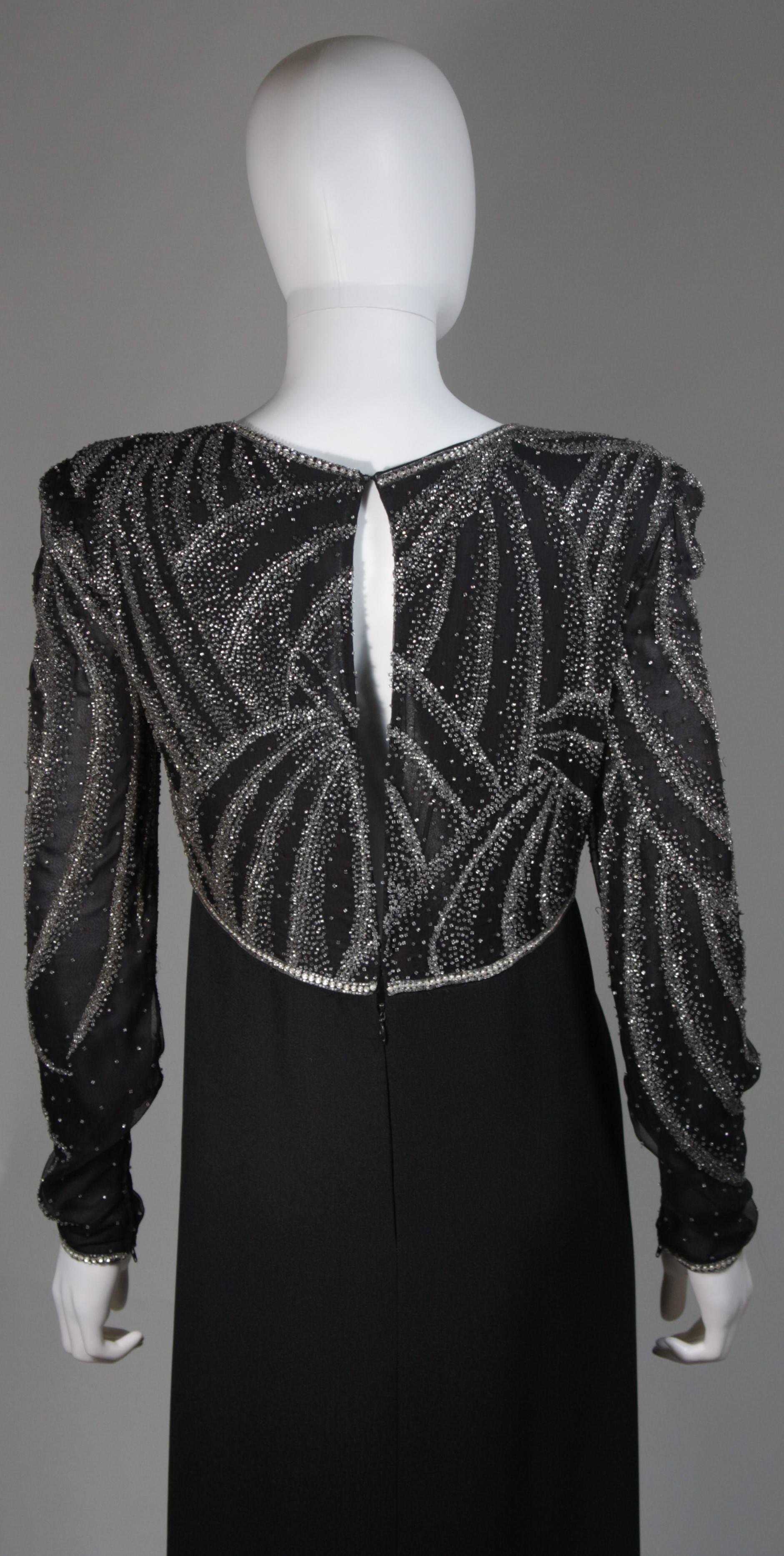 Bill Blass Black Silk Long Sleeve Beaded Gown Size 10 For Sale 5