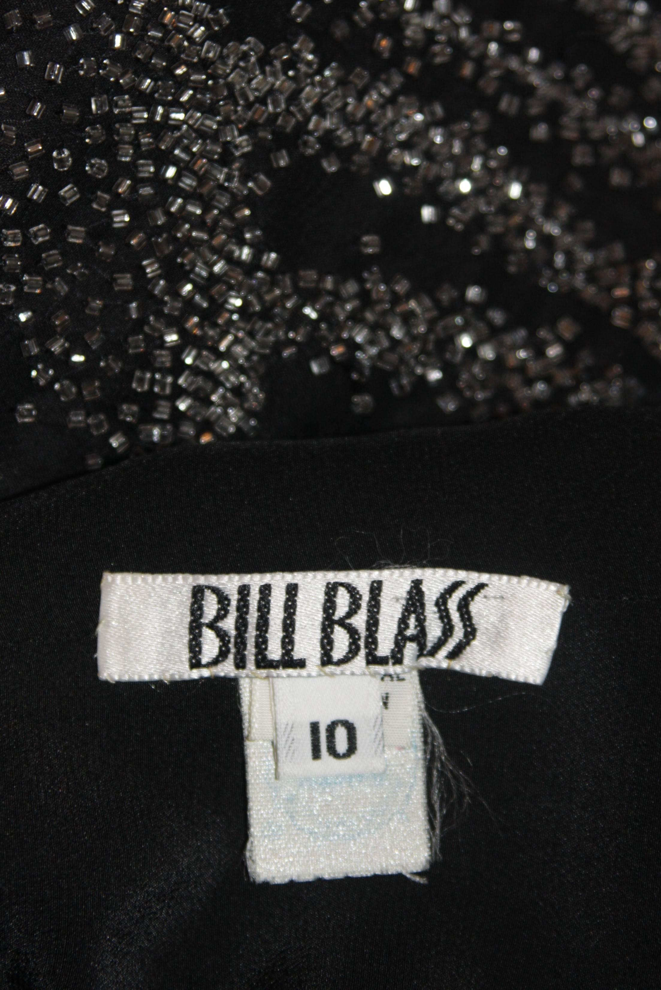 Bill Blass Black Silk Long Sleeve Beaded Gown Size 10 For Sale 6