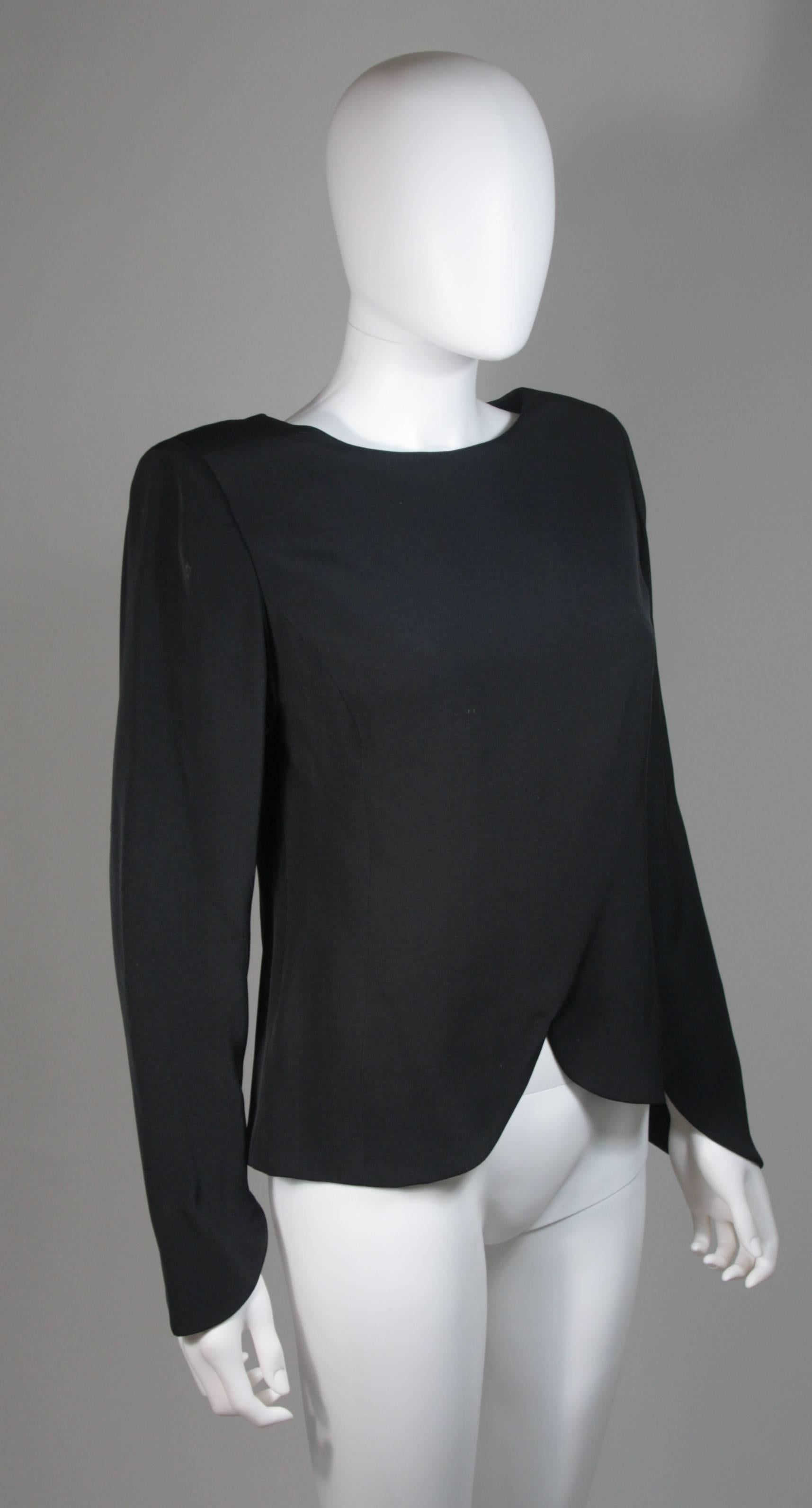 Galanos Black Silk Blouse with Drop Hem Size Medium Large In Excellent Condition For Sale In Los Angeles, CA