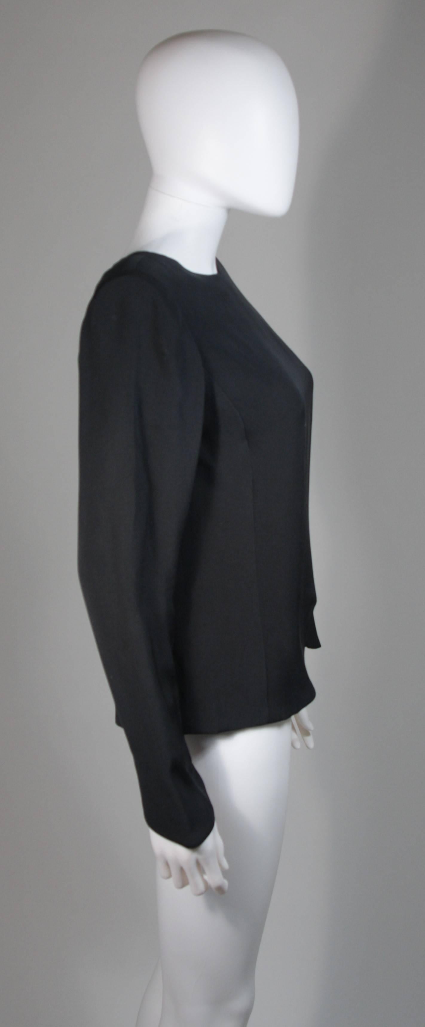 Women's Galanos Black Silk Blouse with Drop Hem Size Medium Large For Sale