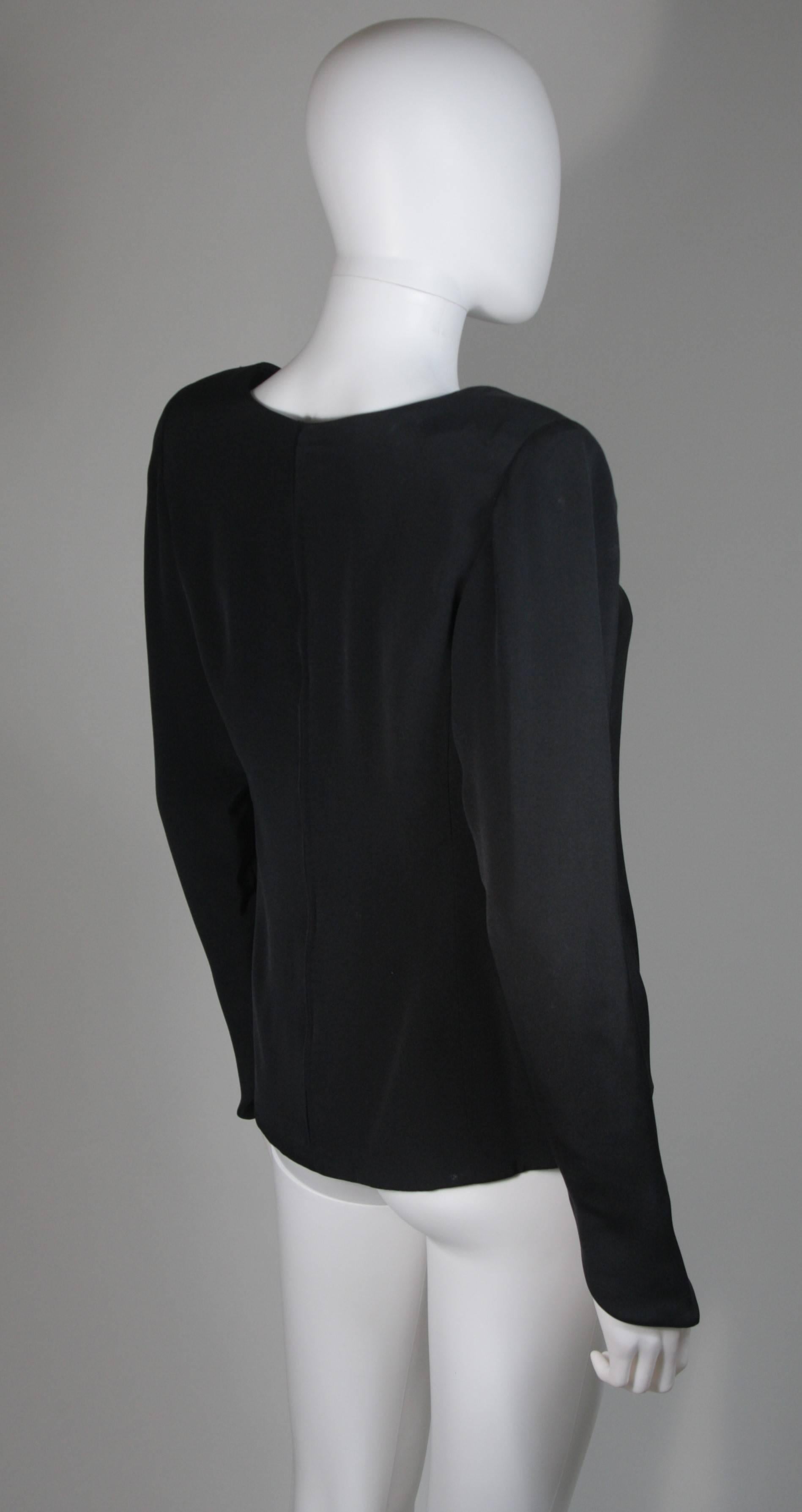 Galanos Black Silk Blouse with Drop Hem Size Medium Large For Sale 1