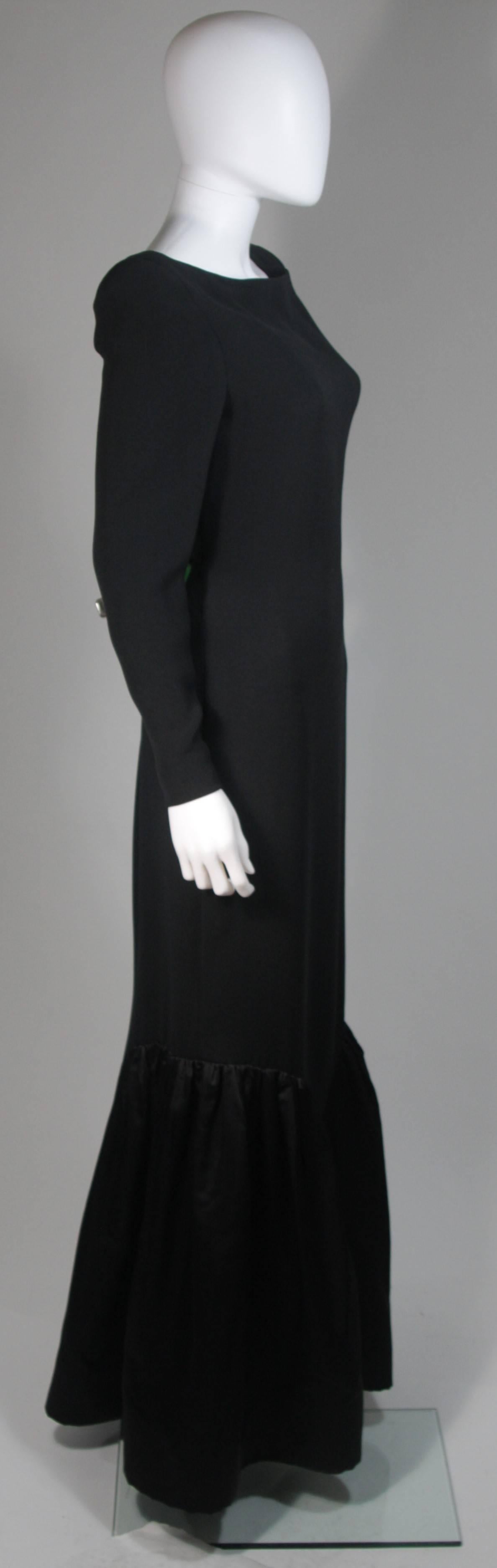 Bill Blass Black Long Sleeve Silk Gown with Gathered Satin Hem Size 8-10 For Sale 1