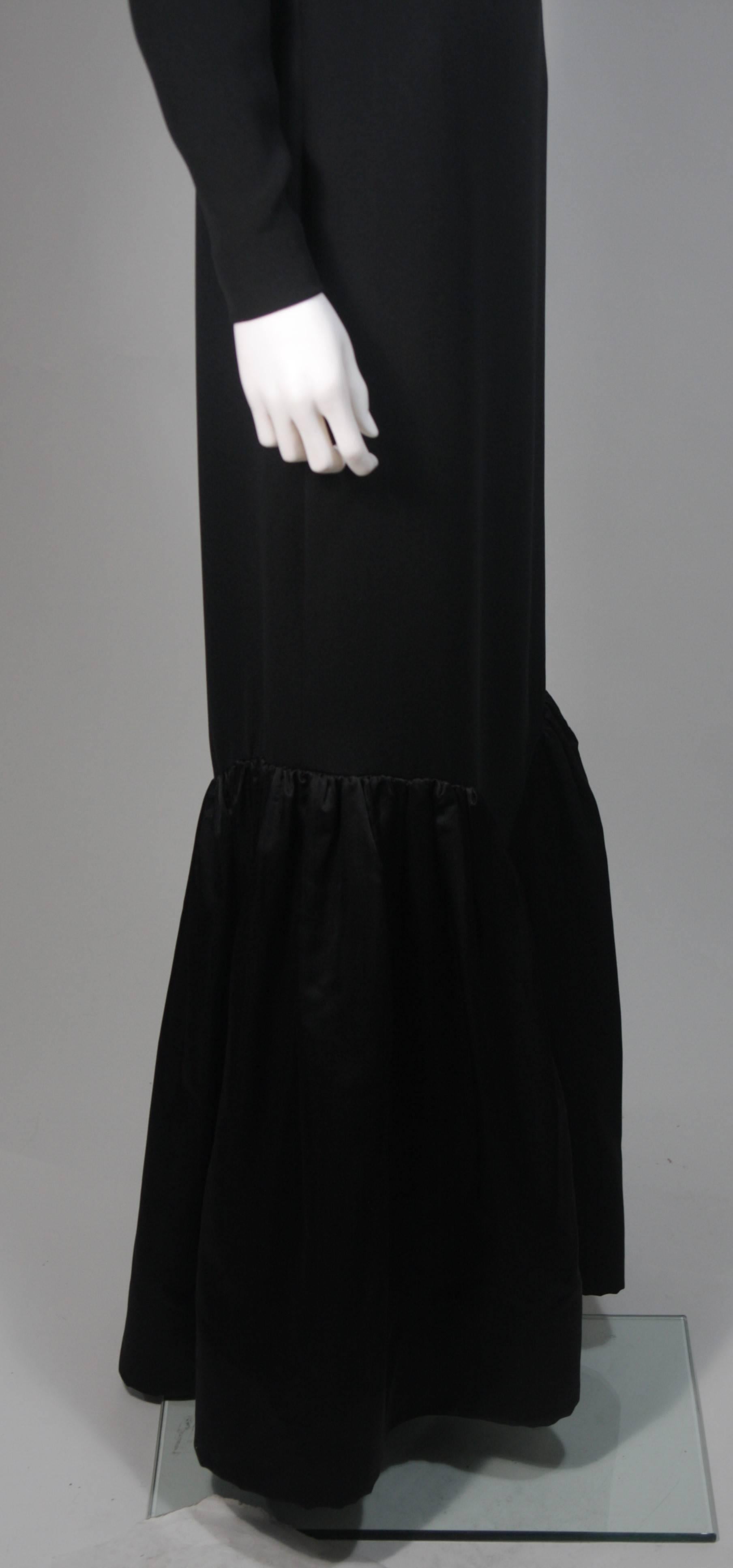 Women's Bill Blass Black Long Sleeve Silk Gown with Gathered Satin Hem Size 8-10 For Sale