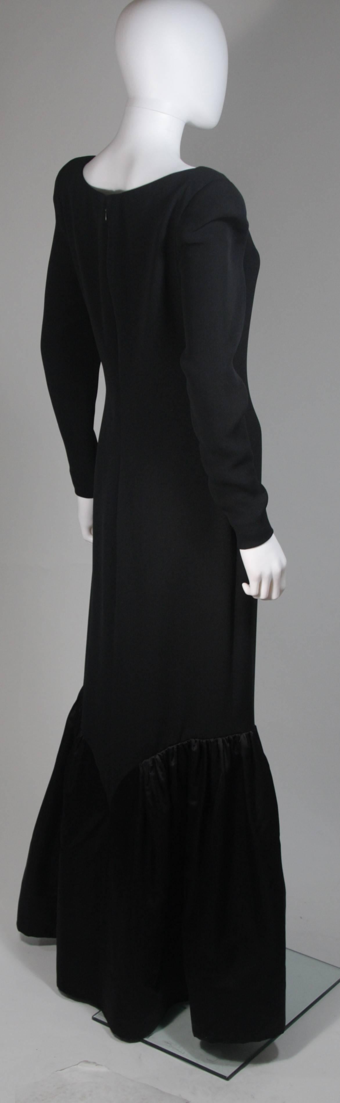 Bill Blass Black Long Sleeve Silk Gown with Gathered Satin Hem Size 8-10 For Sale 2