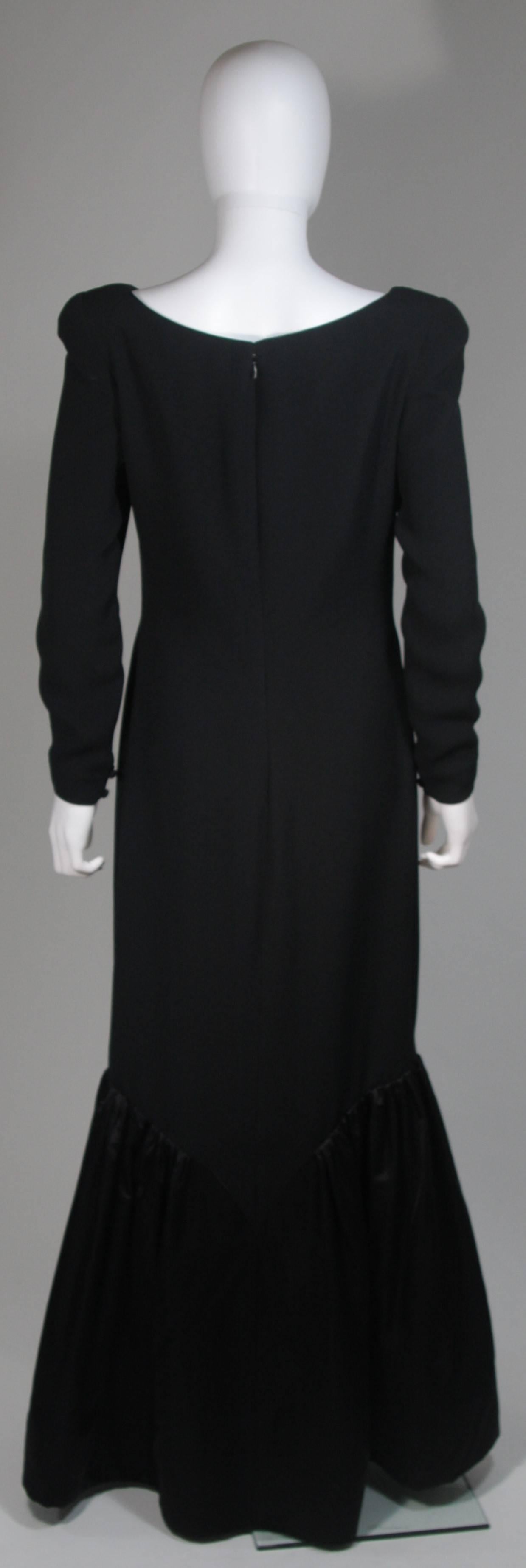 Bill Blass Black Long Sleeve Silk Gown with Gathered Satin Hem Size 8-10 For Sale 3