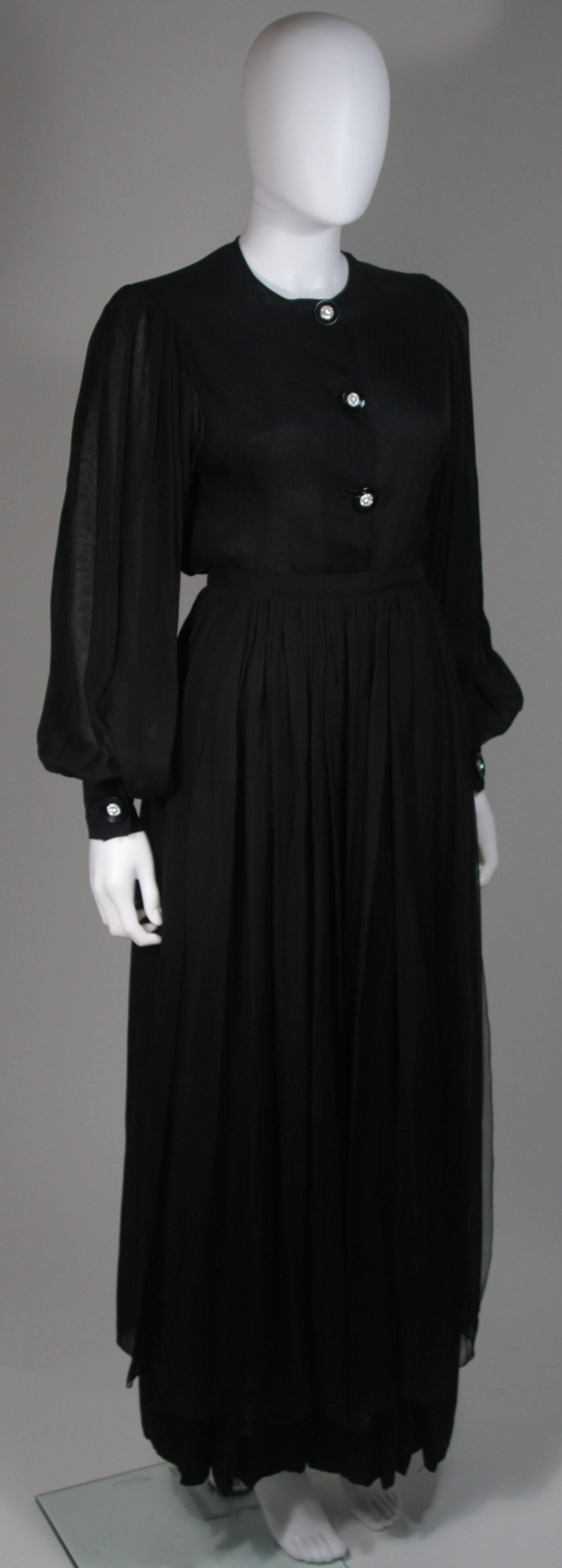 Women's Galanos Three Piece Black Silk Chiffon Evening Ensemble Size Small Medium