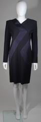 Galanos Navy Silk Cocktail Dress with Geometric Design Size Small Medium