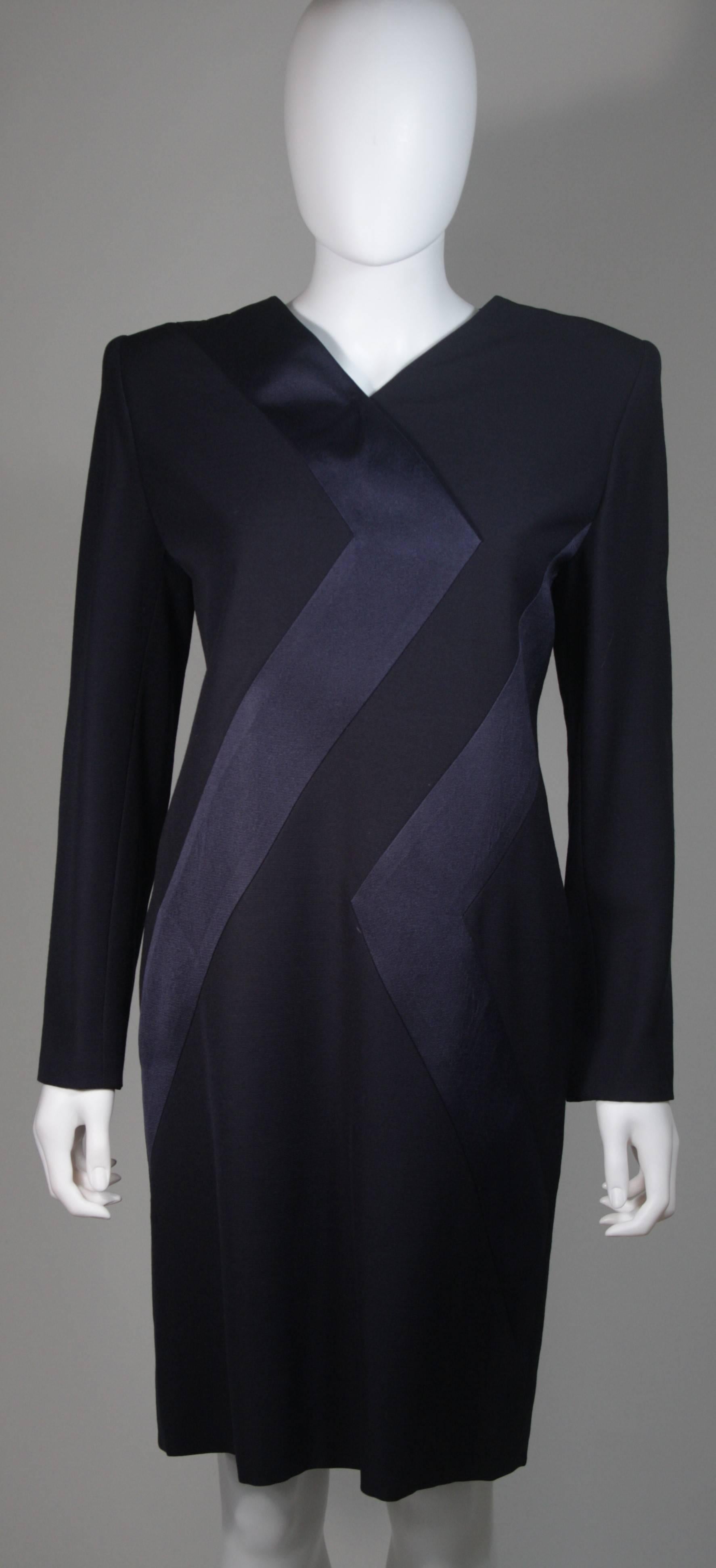 Black Galanos Navy Silk Cocktail Dress with Geometric Design Size Small Medium For Sale