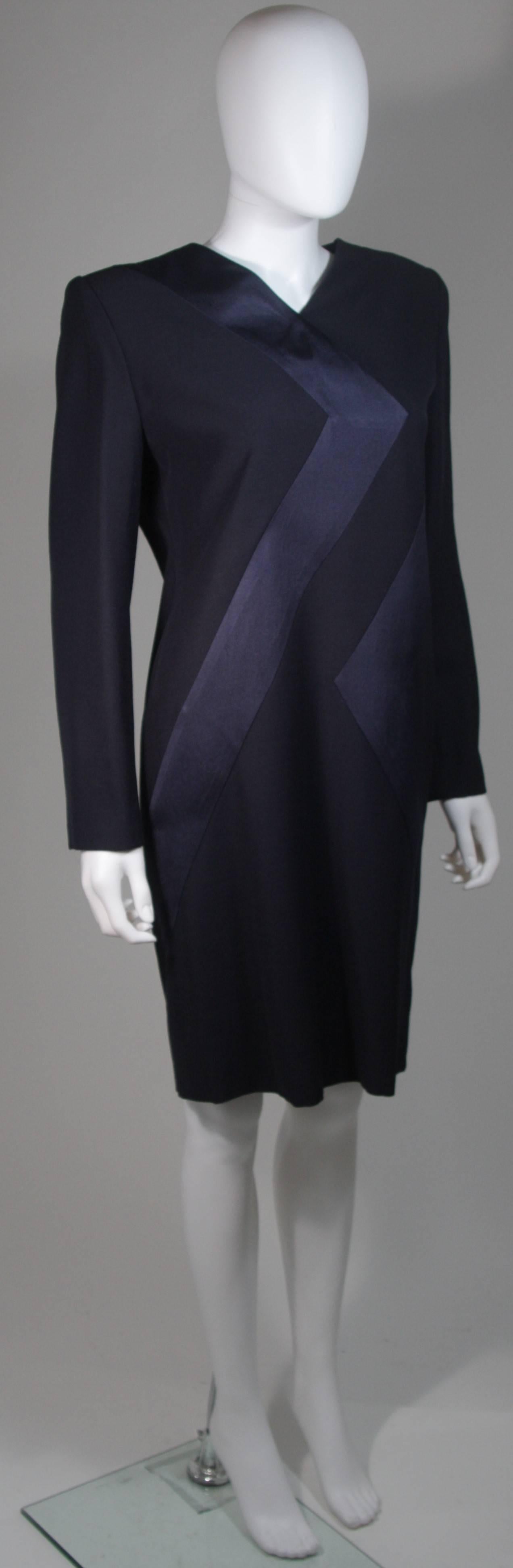 Galanos Navy Silk Cocktail Dress with Geometric Design Size Small Medium In Excellent Condition For Sale In Los Angeles, CA