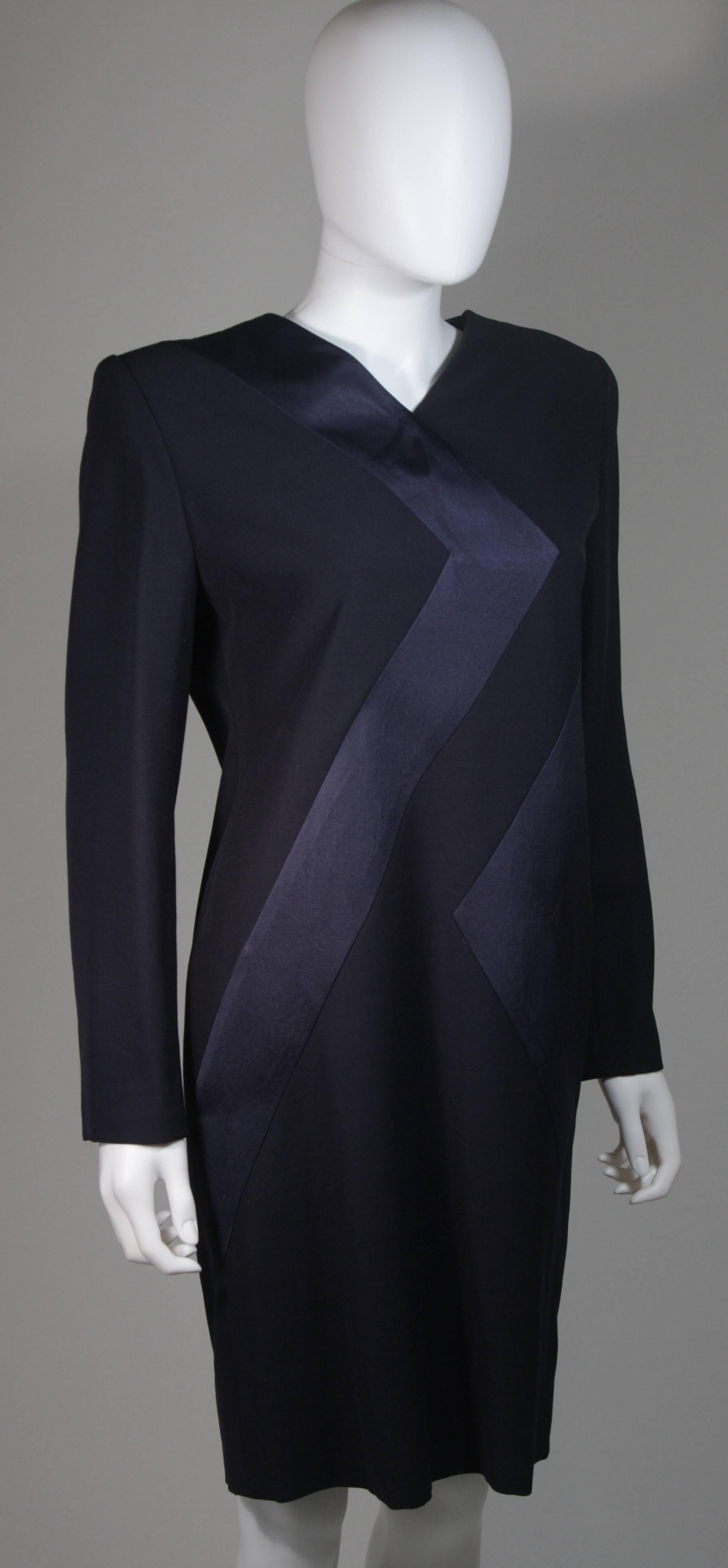 Women's Galanos Navy Silk Cocktail Dress with Geometric Design Size Small Medium For Sale