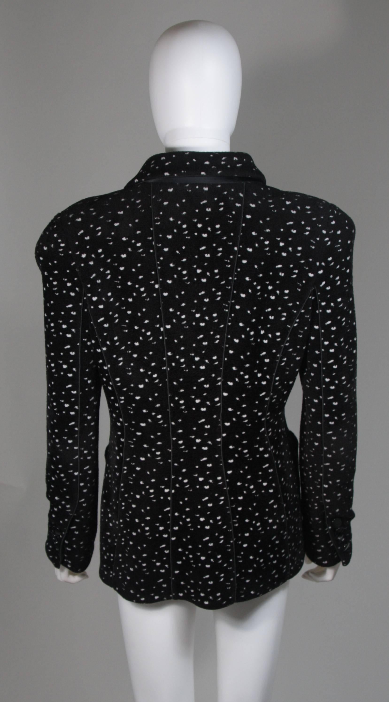 Women's Giorgio Armani Black and White Speckle Wool Blend Jacket with Piping Size 46 For Sale