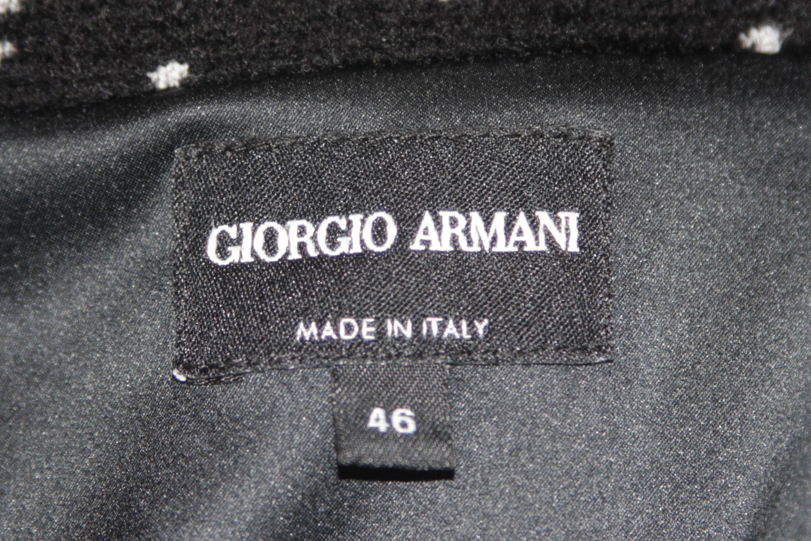 Giorgio Armani Black and White Speckle Wool Blend Jacket with Piping Size 46 For Sale 2