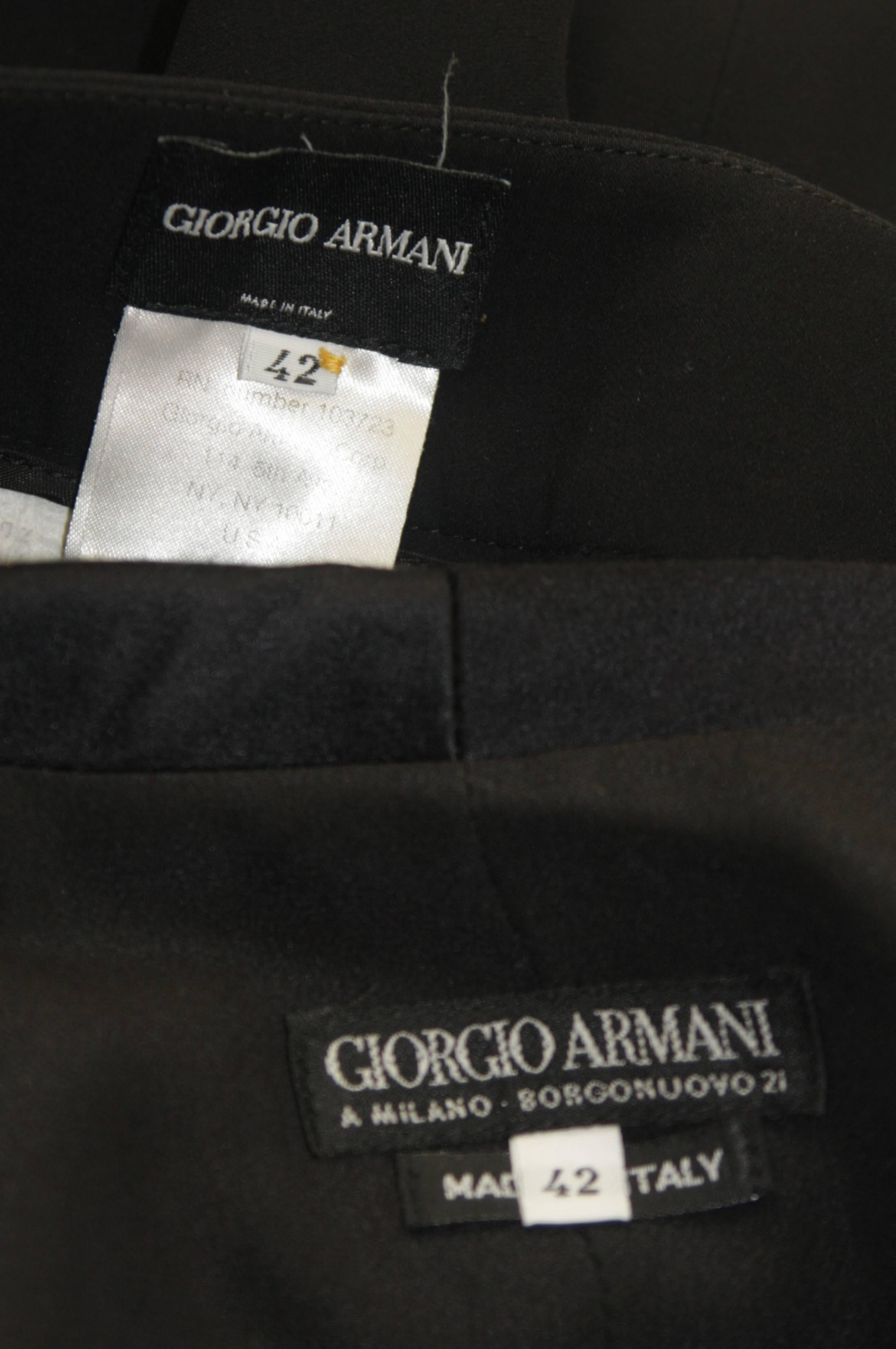 Giorgio Armani Black Silk Tuxedo Style Pant Suit Size 42 2