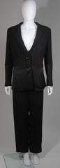 Giorgio Armani Tuxedo Style Black Silk Pant Suit with Satin Accent Size Large