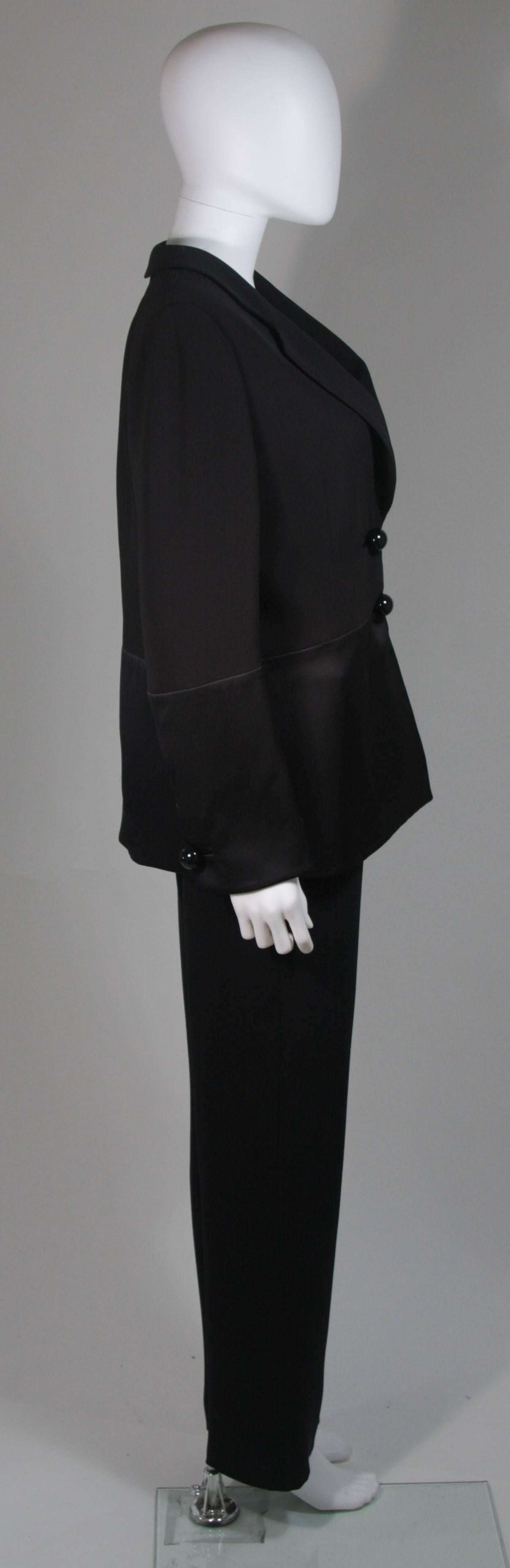 Giorgio Armani Tuxedo Style Black Silk Pant Suit with Satin Accent Size Large In Excellent Condition In Los Angeles, CA