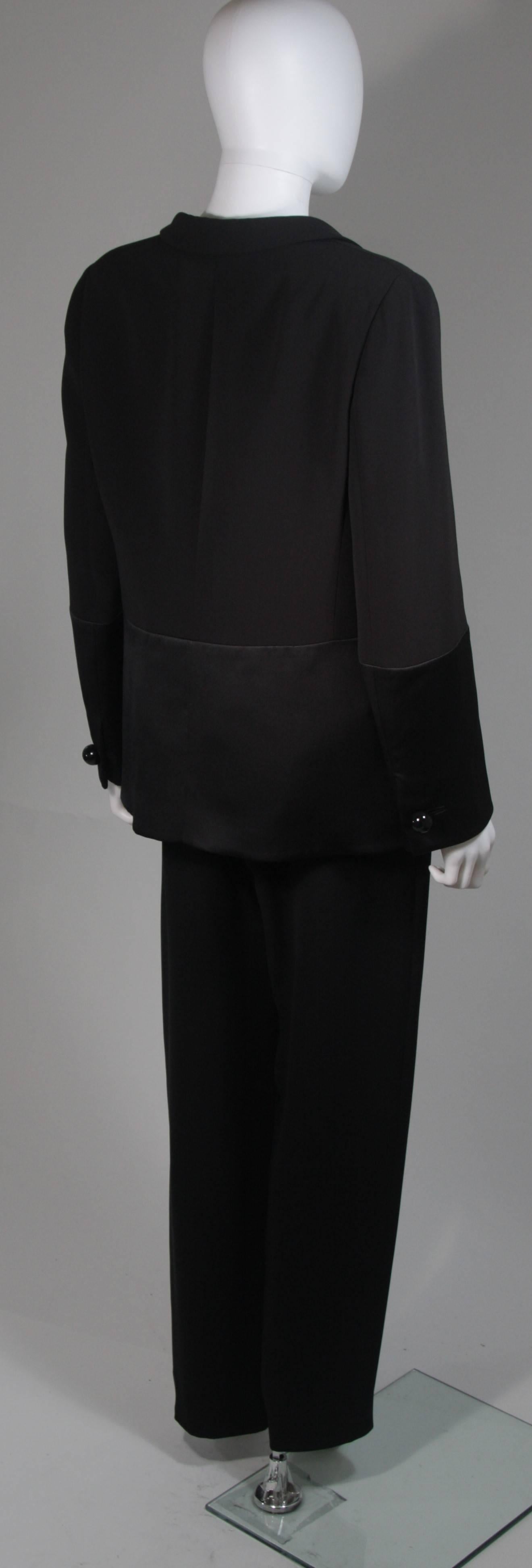 Women's Giorgio Armani Tuxedo Style Black Silk Pant Suit with Satin Accent Size Large