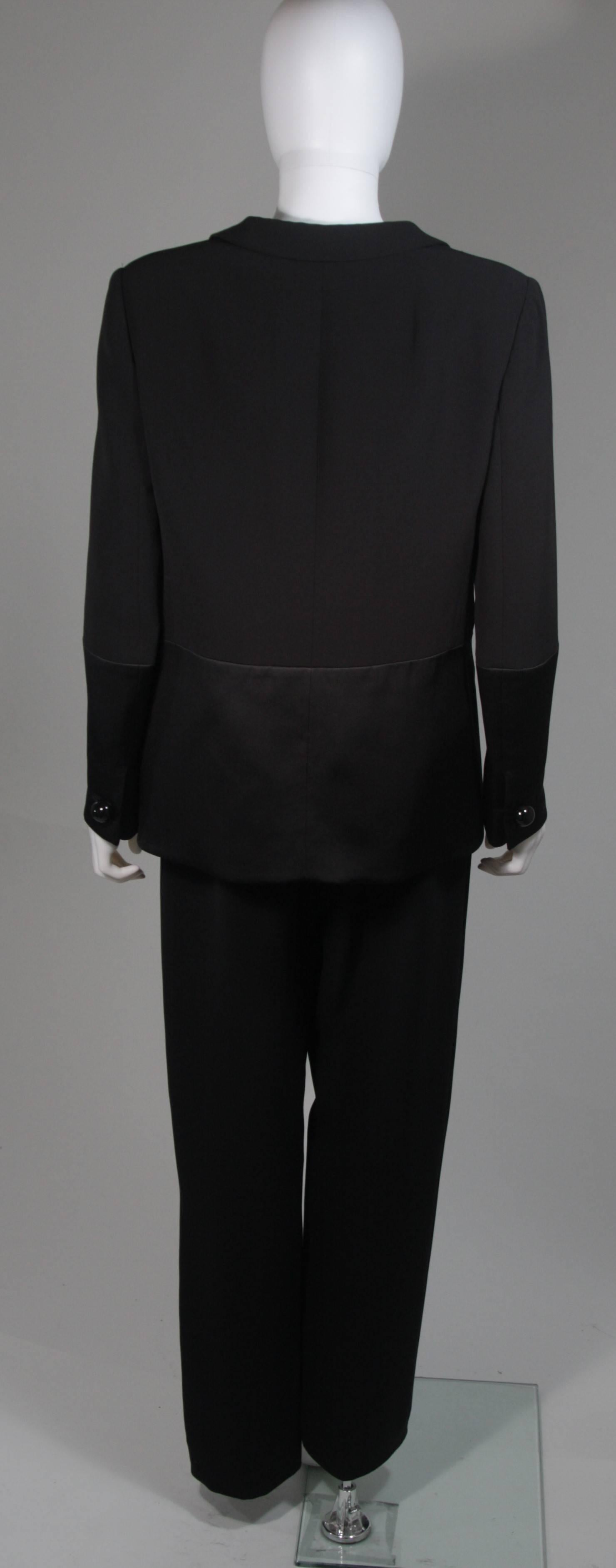 Giorgio Armani Tuxedo Style Black Silk Pant Suit with Satin Accent Size Large 1