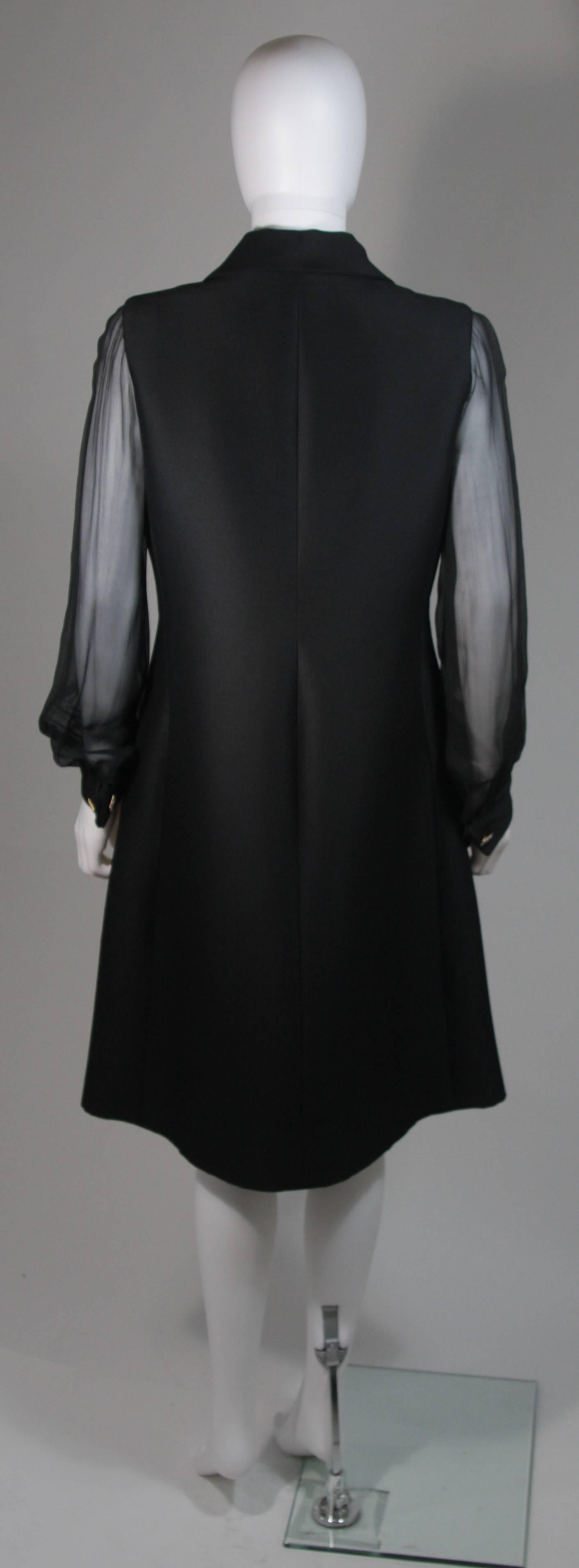 1970's Custom Black Silk Dress with Rhinestone Zipper & Buttons Size 8 10 4