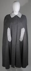 Vintage Grey Wool Cape with Pearl and Rhinestone Accents