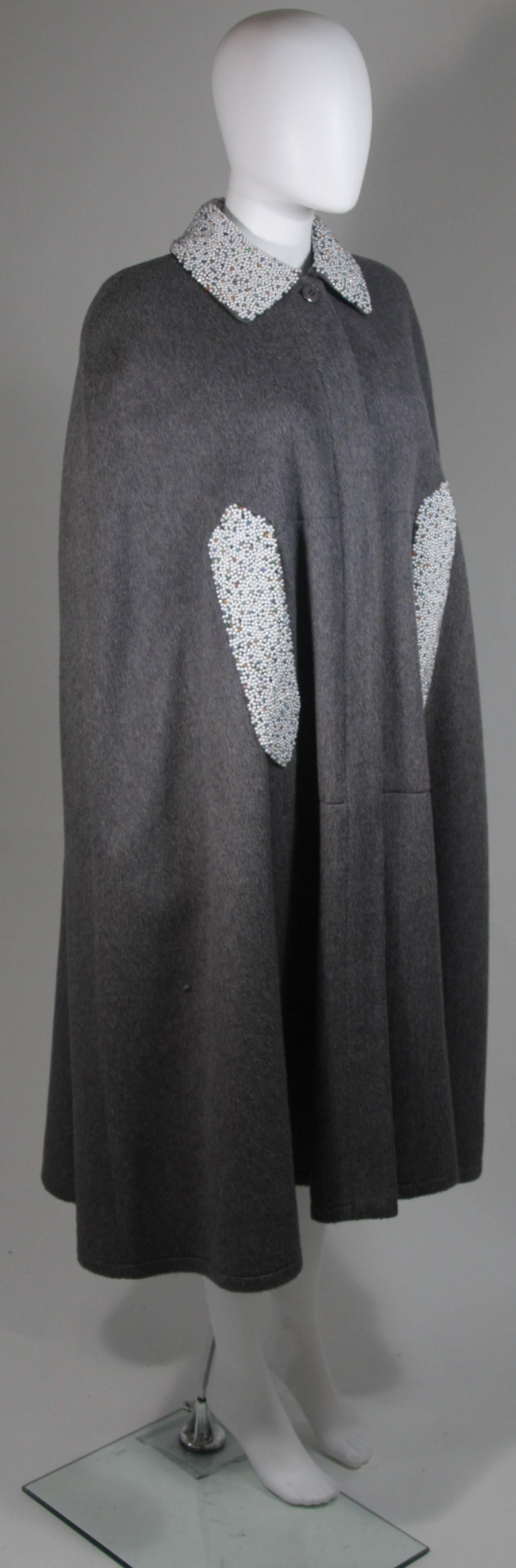 Women's Vintage Grey Wool Cape with Pearl and Rhinestone Accents  For Sale
