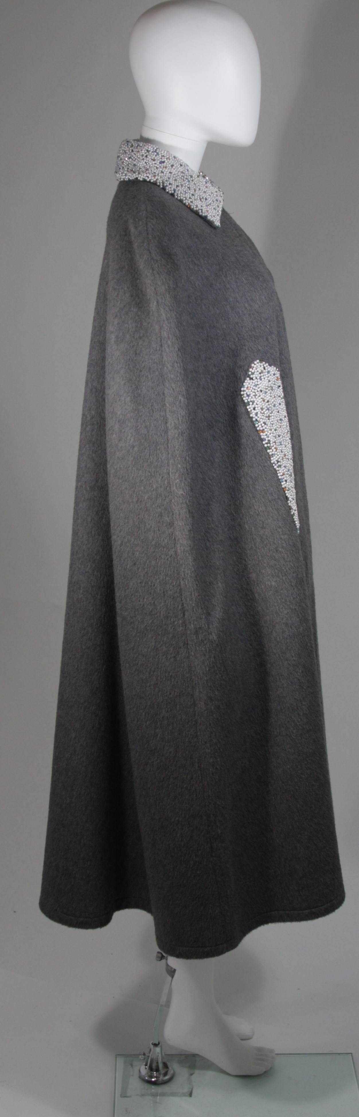 Vintage Grey Wool Cape with Pearl and Rhinestone Accents  For Sale 1
