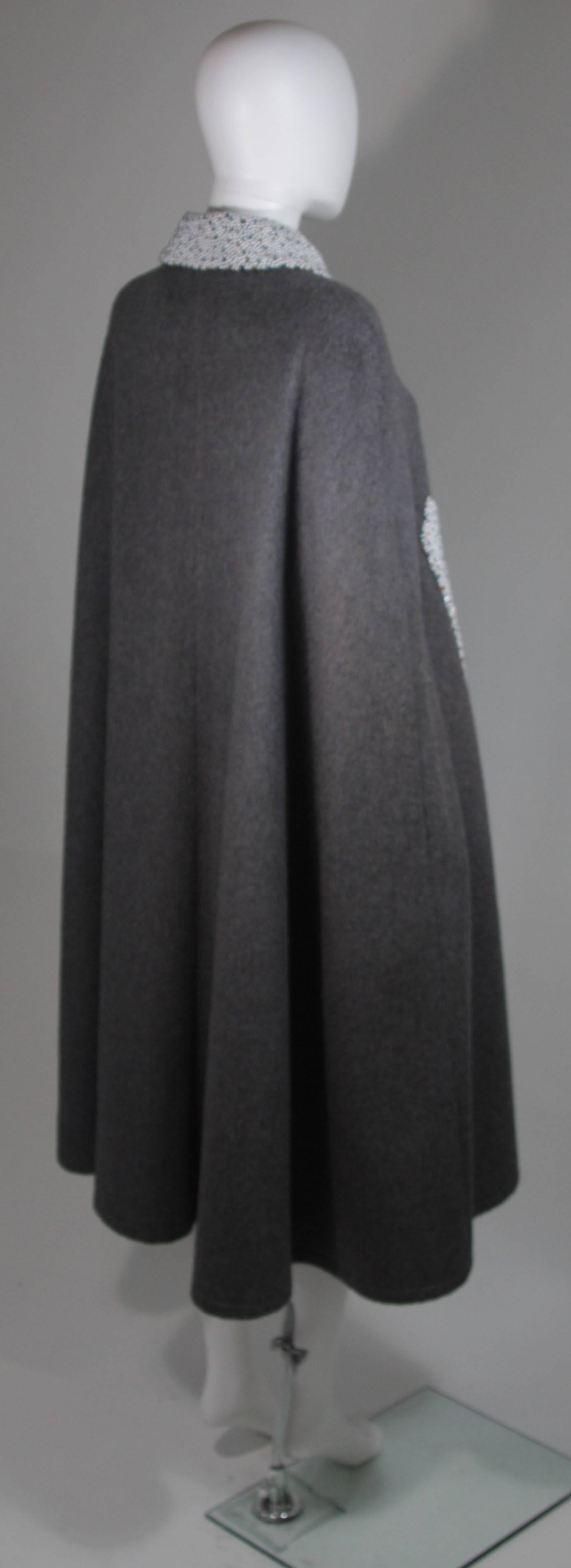 Vintage Grey Wool Cape with Pearl and Rhinestone Accents  For Sale 2
