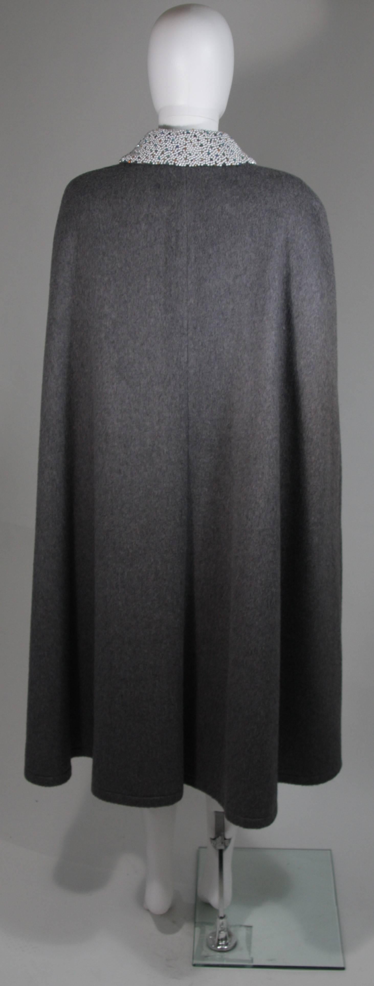 Vintage Grey Wool Cape with Pearl and Rhinestone Accents  For Sale 3