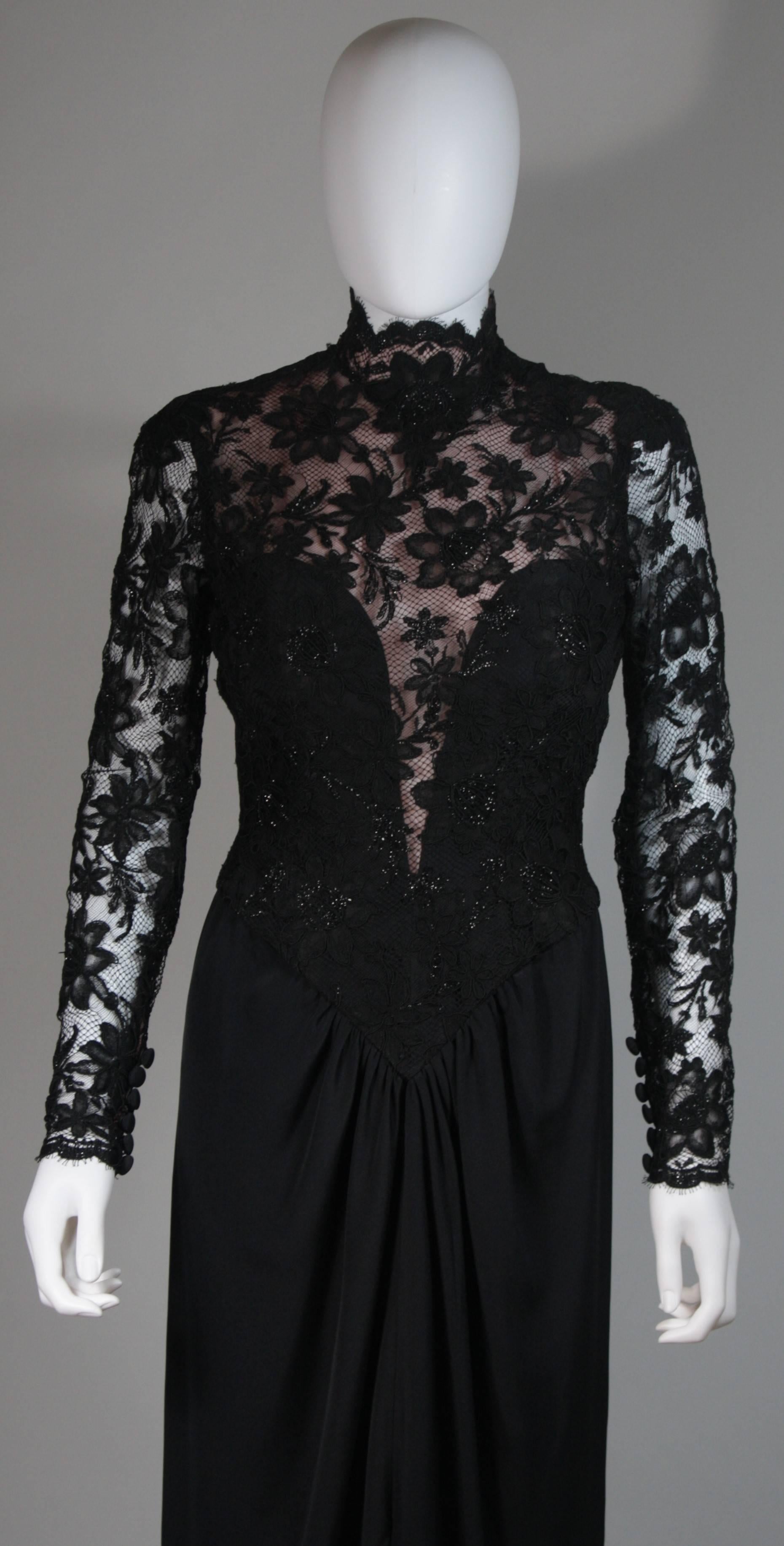 BOB MACKIE Black Lace Gown with Draped Jersey Size Small In Excellent Condition In Los Angeles, CA